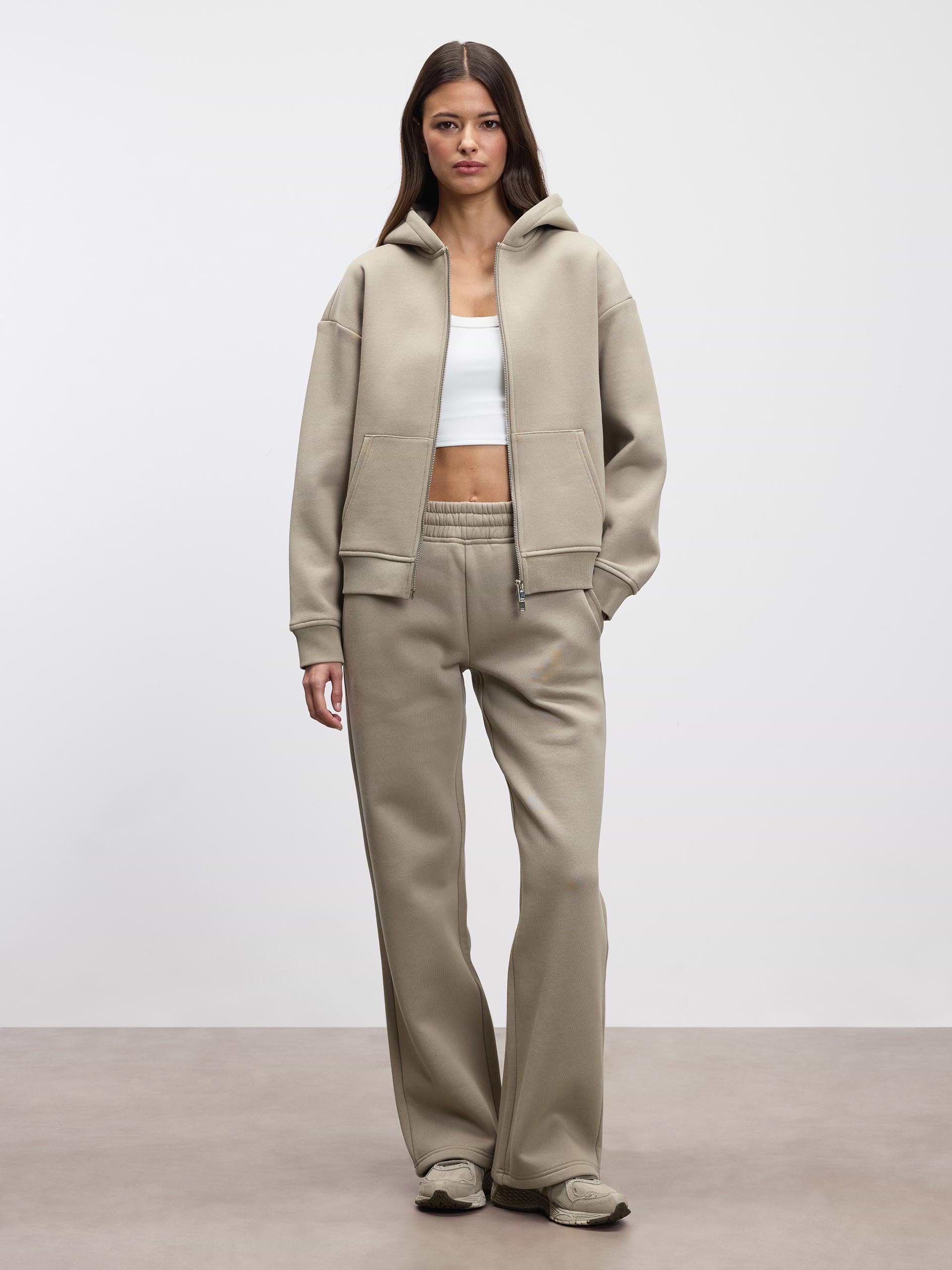 Womens Relaxed Zip Hoodie in Stone