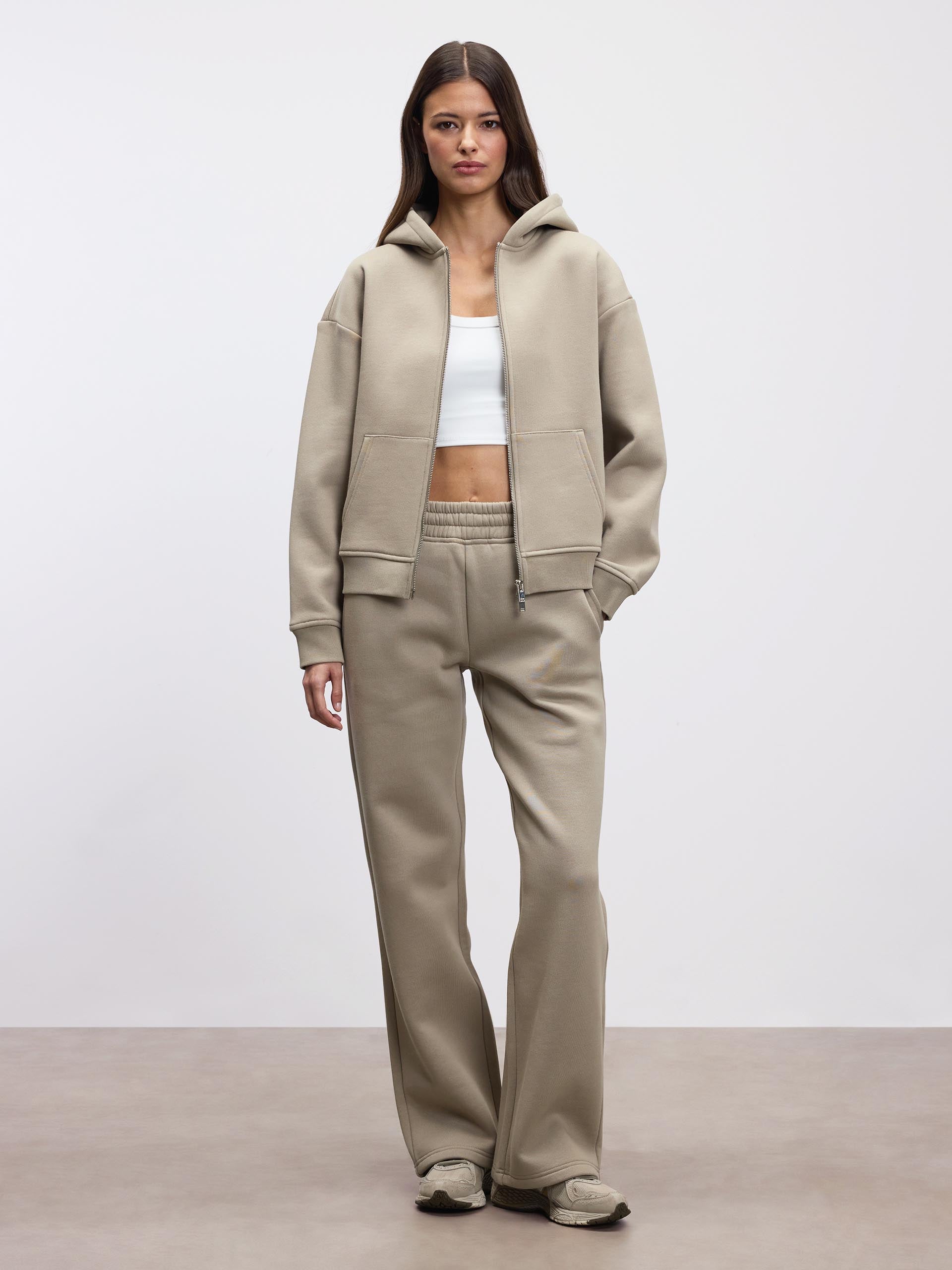 Womens Relaxed Zip Hoodie in Stone