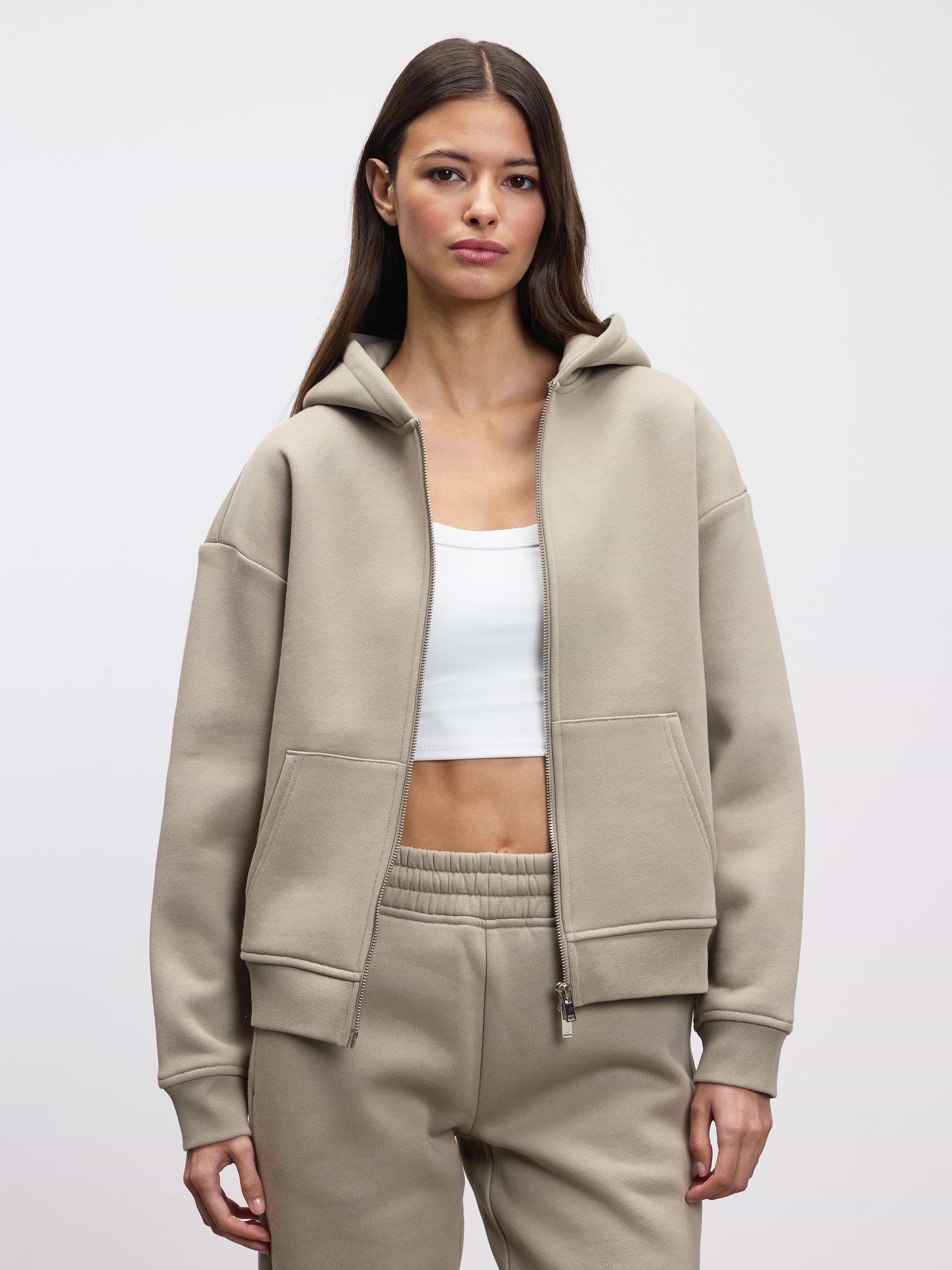 Womens Relaxed Zip Hoodie in Stone