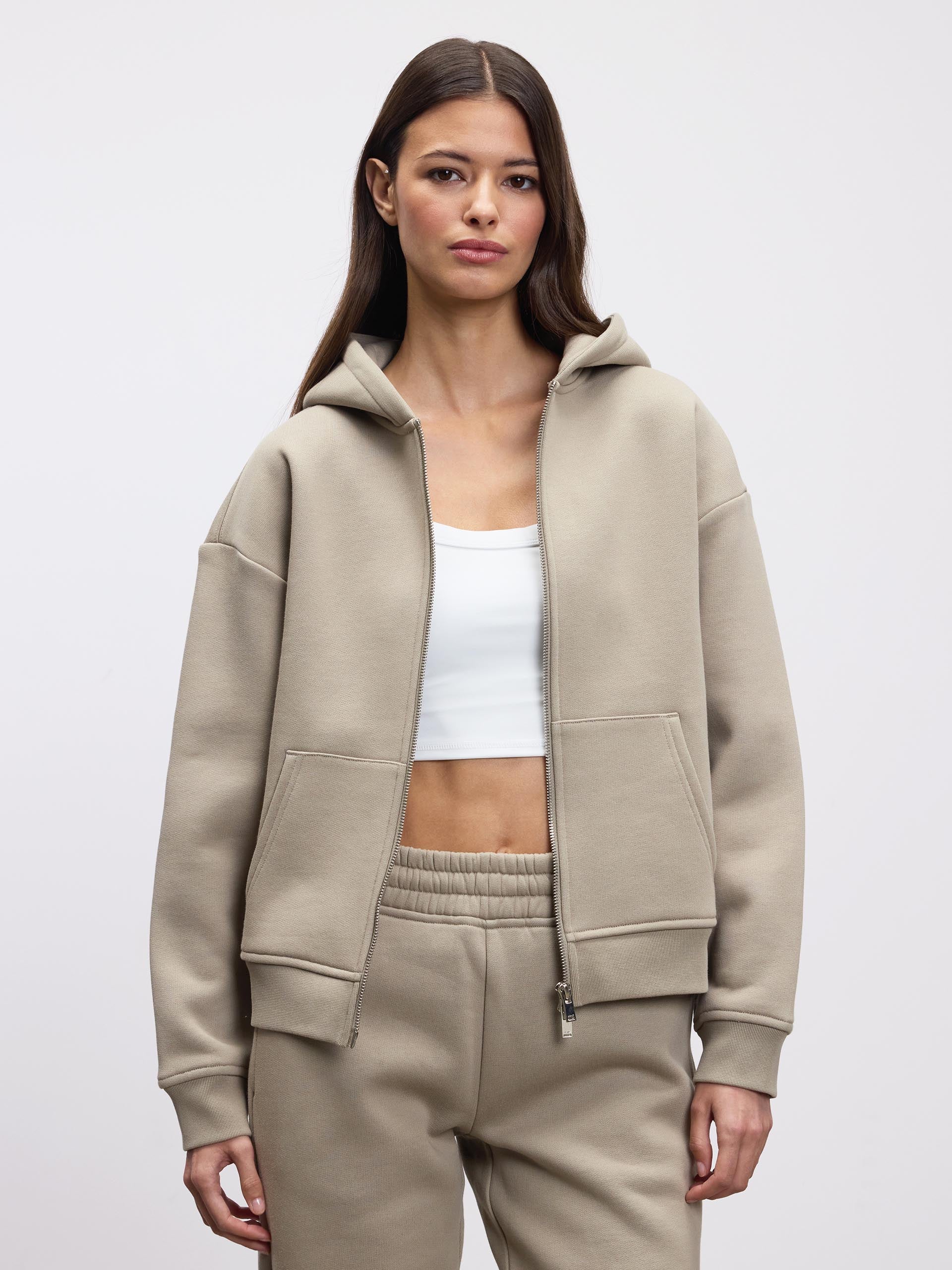 Womens Relaxed Zip Hoodie in Stone