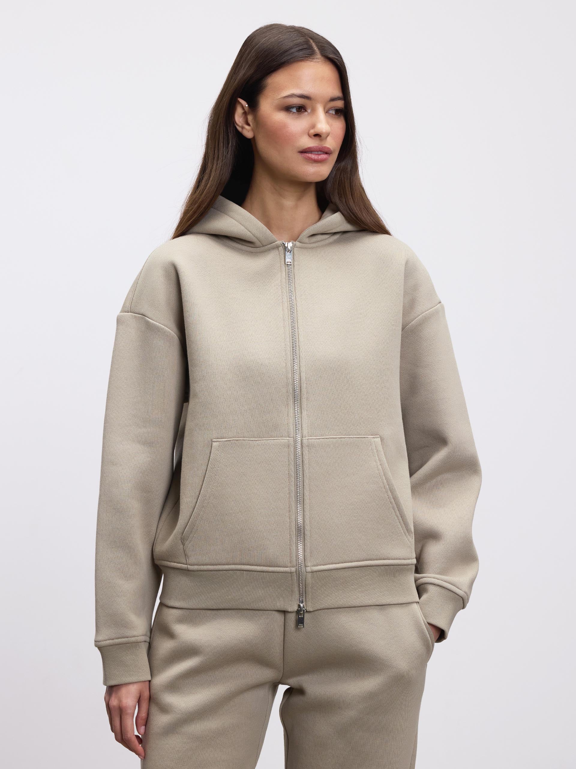 Womens Relaxed Zip Hoodie in Stone