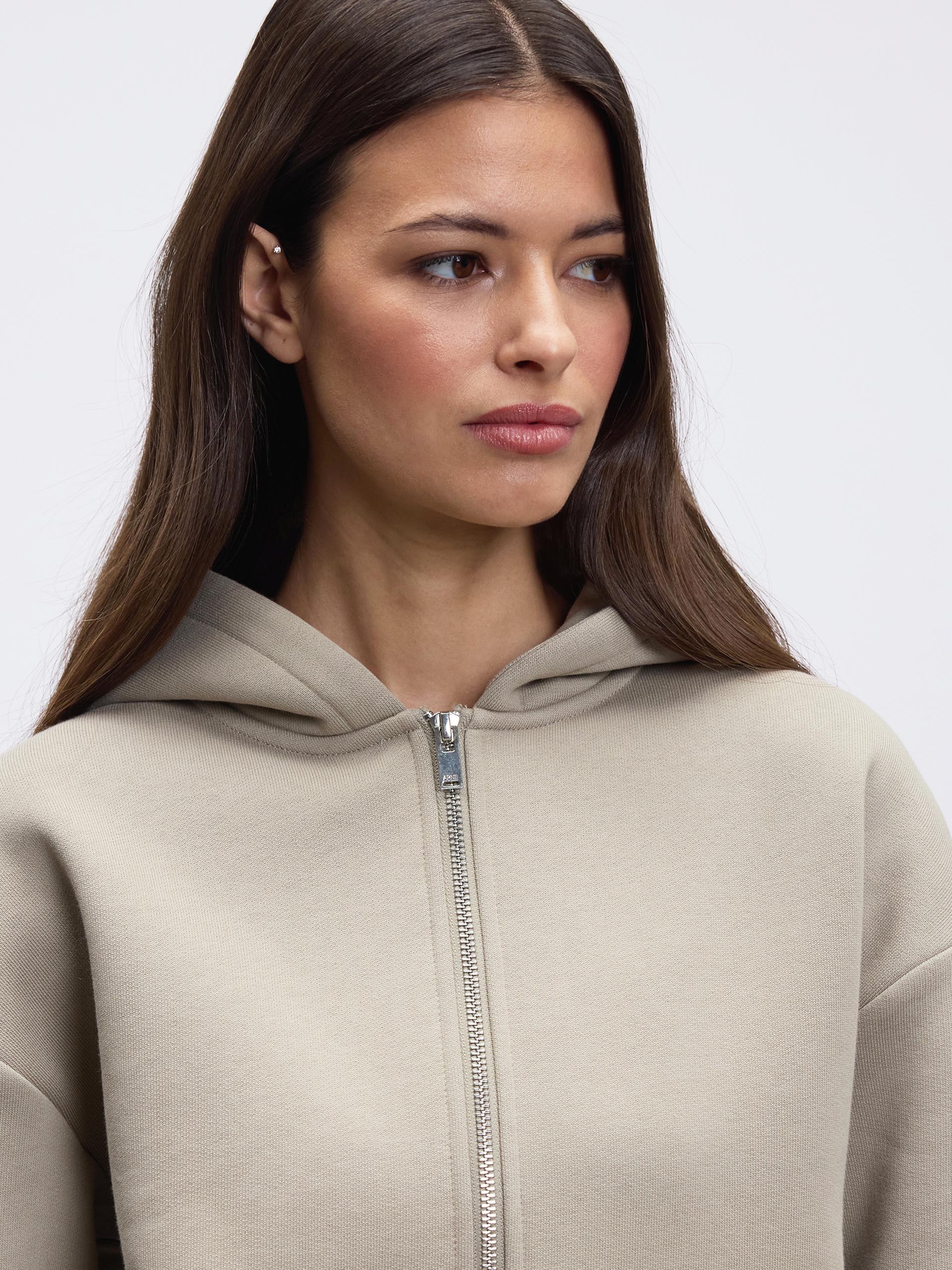 Womens Relaxed Zip Hoodie in Stone