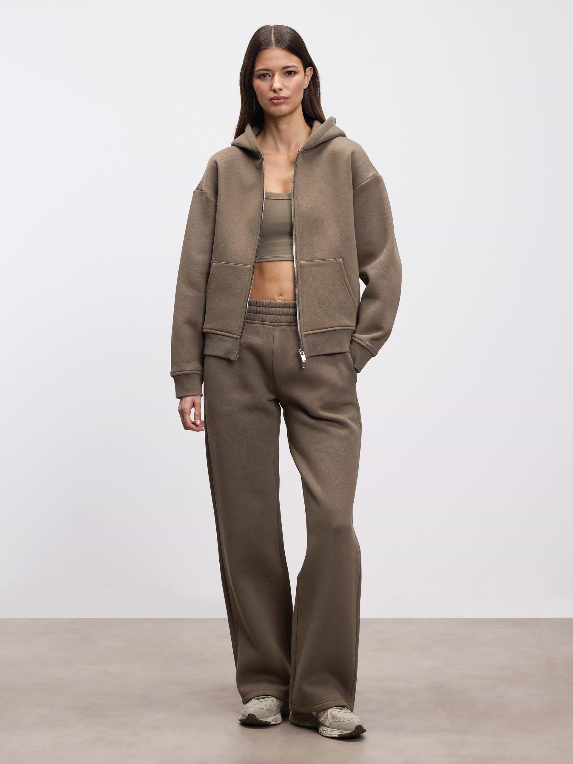 Womens Relaxed Zip Hoodie in Taupe