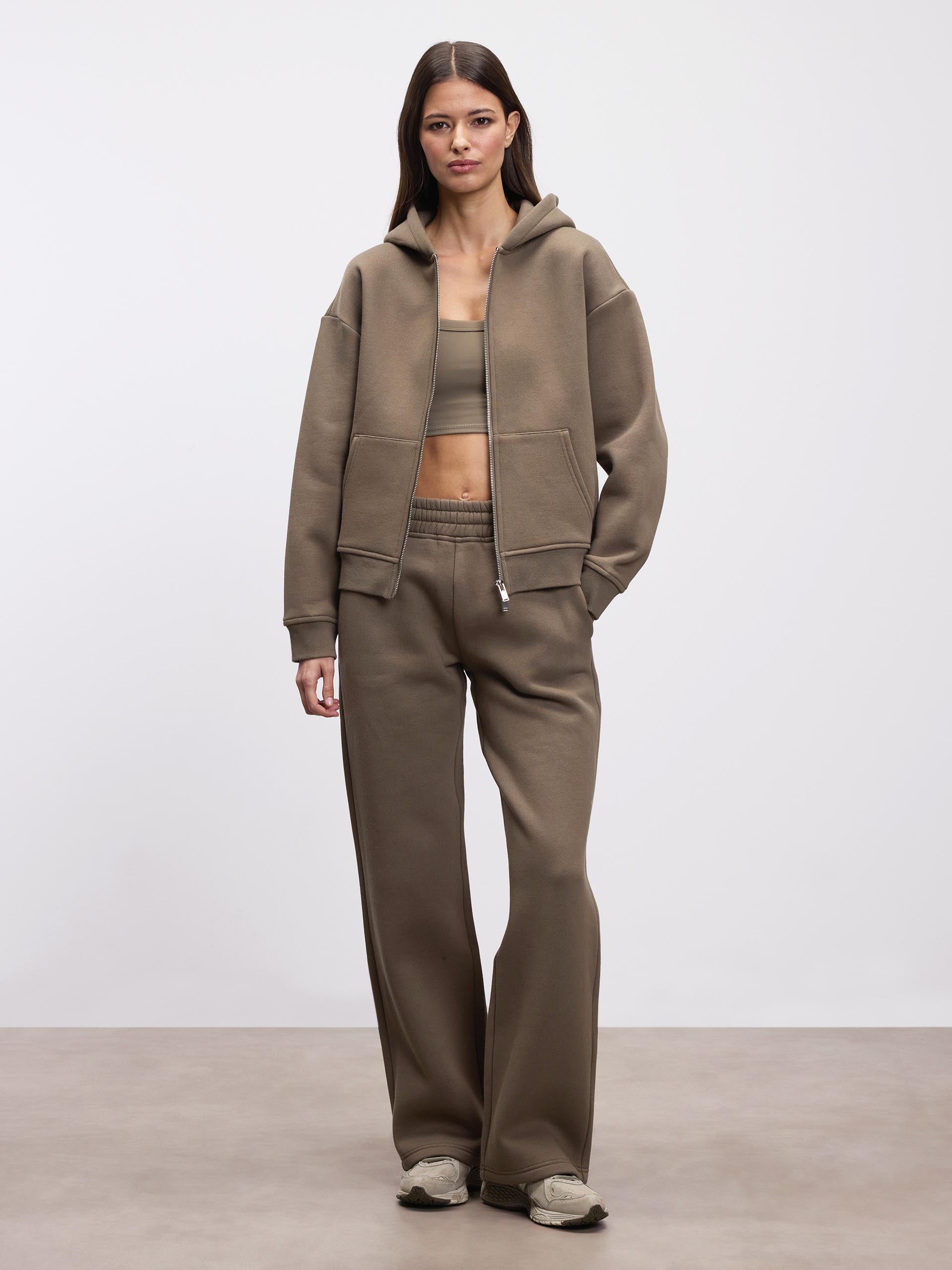 Womens Relaxed Zip Hoodie in Taupe