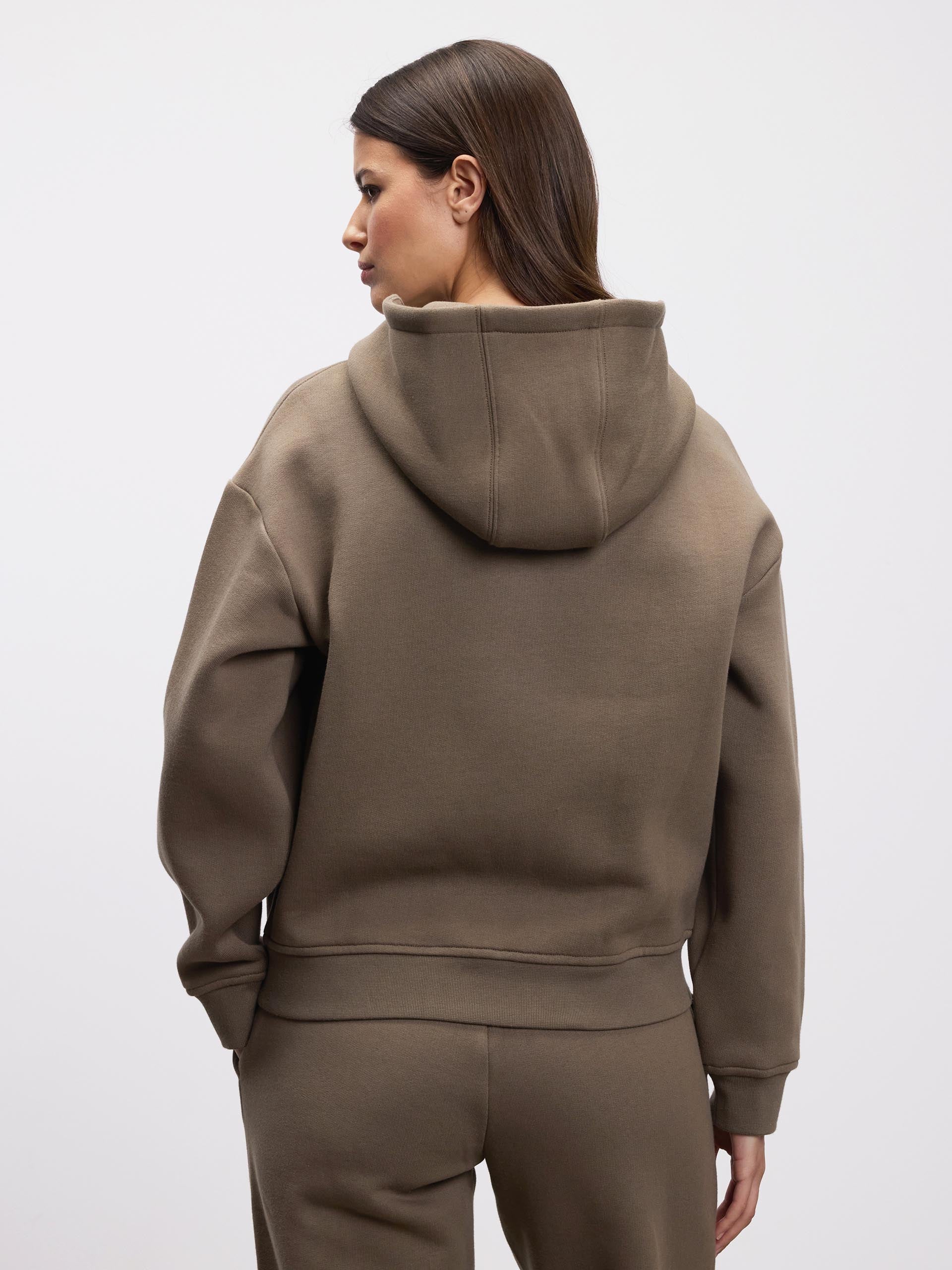 Womens Relaxed Zip Hoodie in Taupe