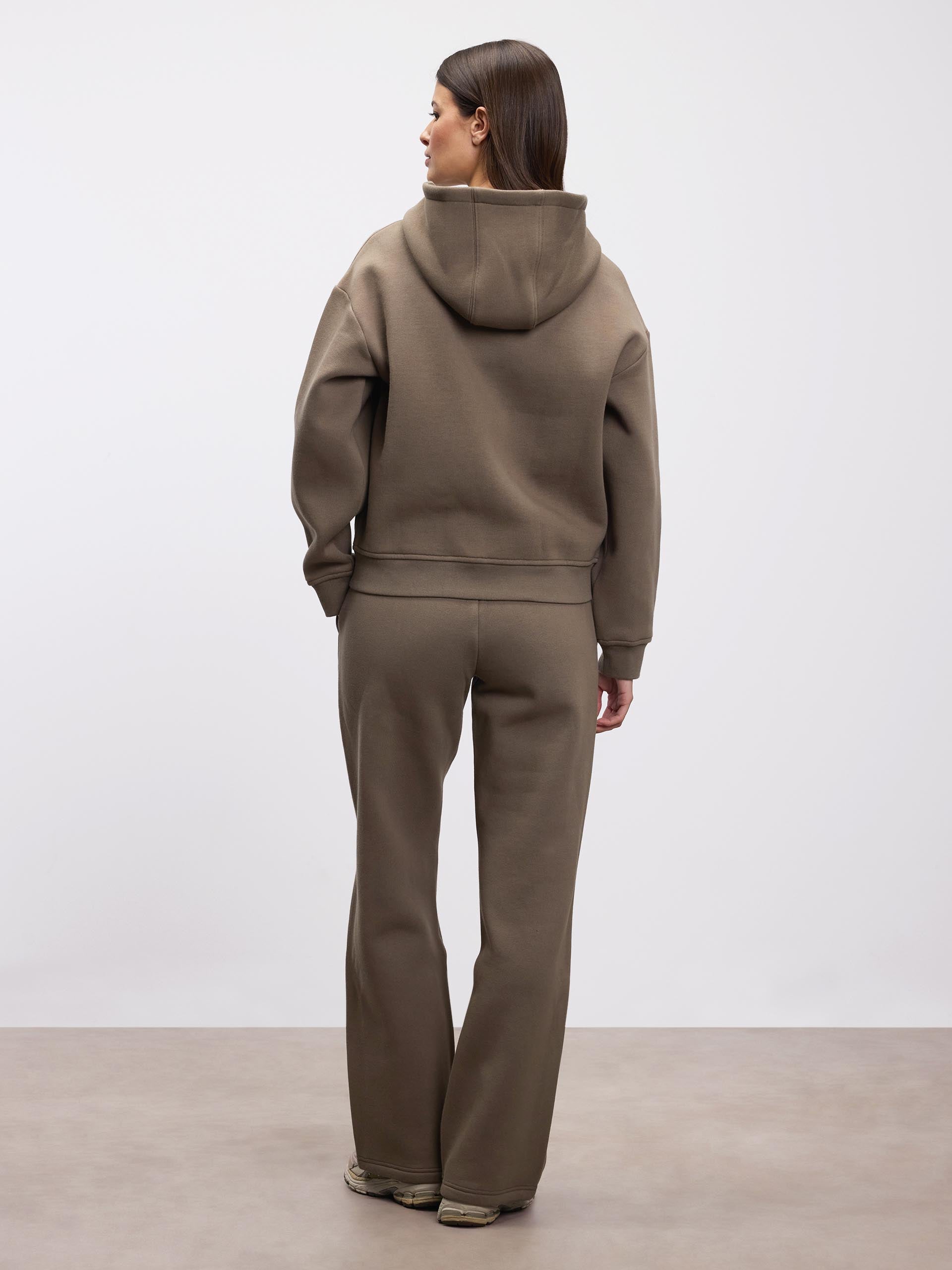 Womens Relaxed Zip Hoodie in Taupe