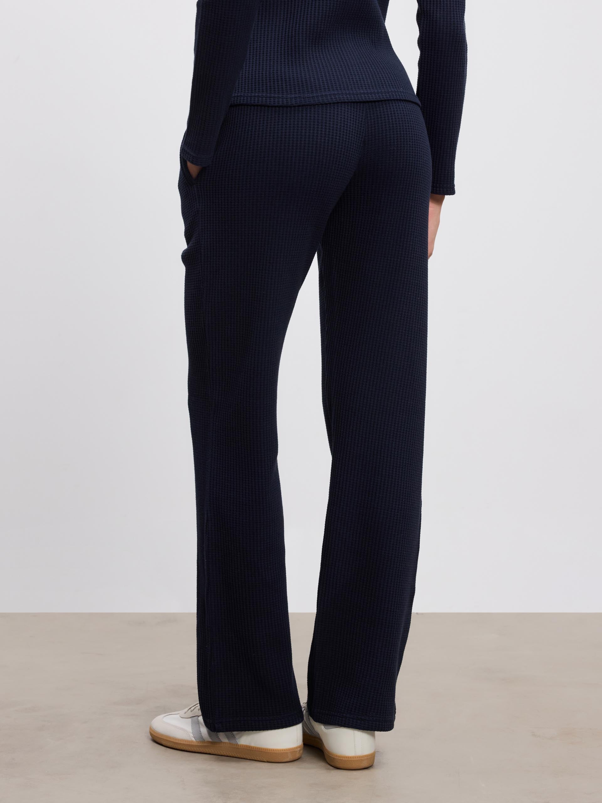 Womens Waffle Straight Leg Trouser in Navy