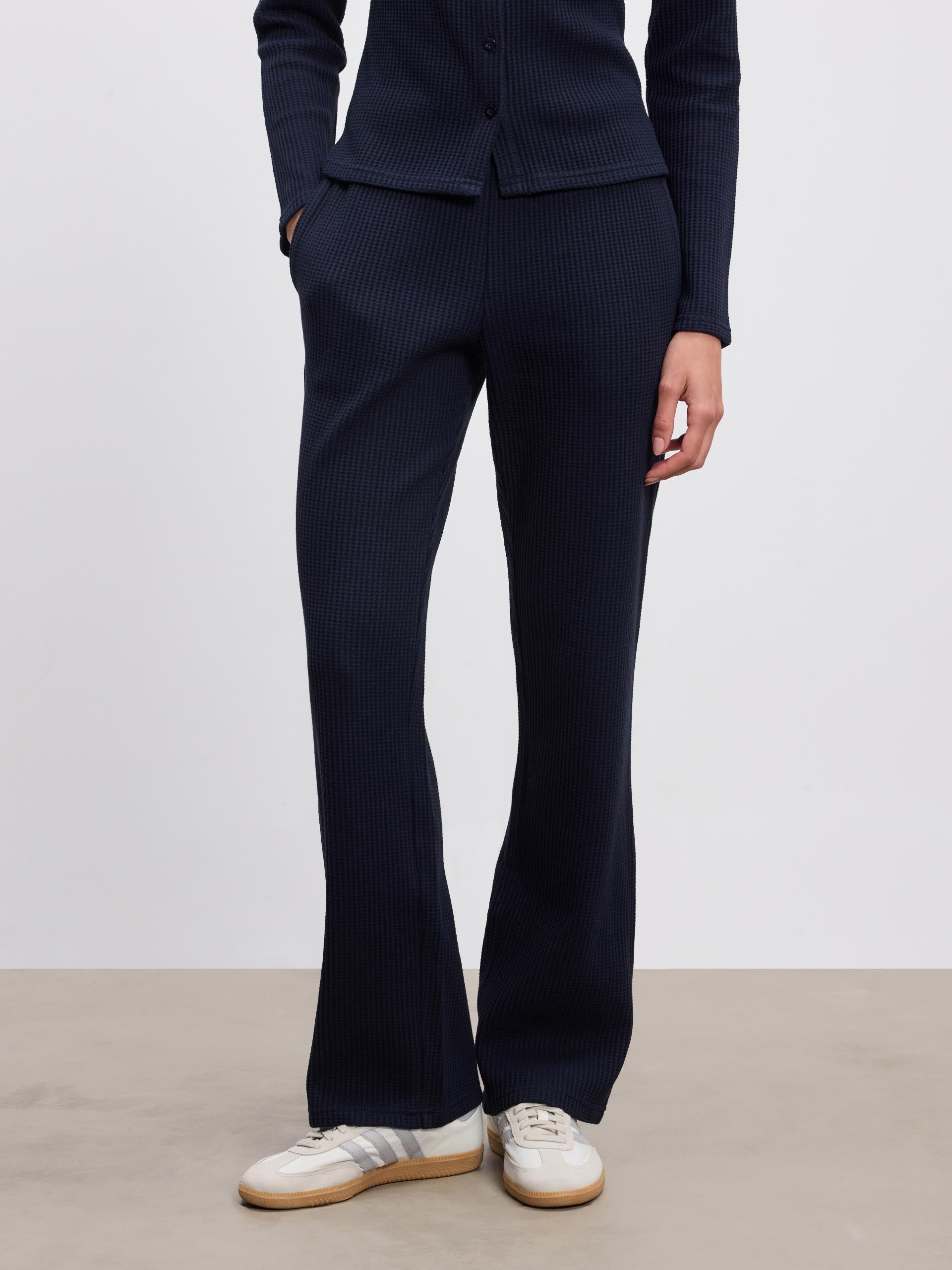 Womens Waffle Straight Leg Trouser in Navy