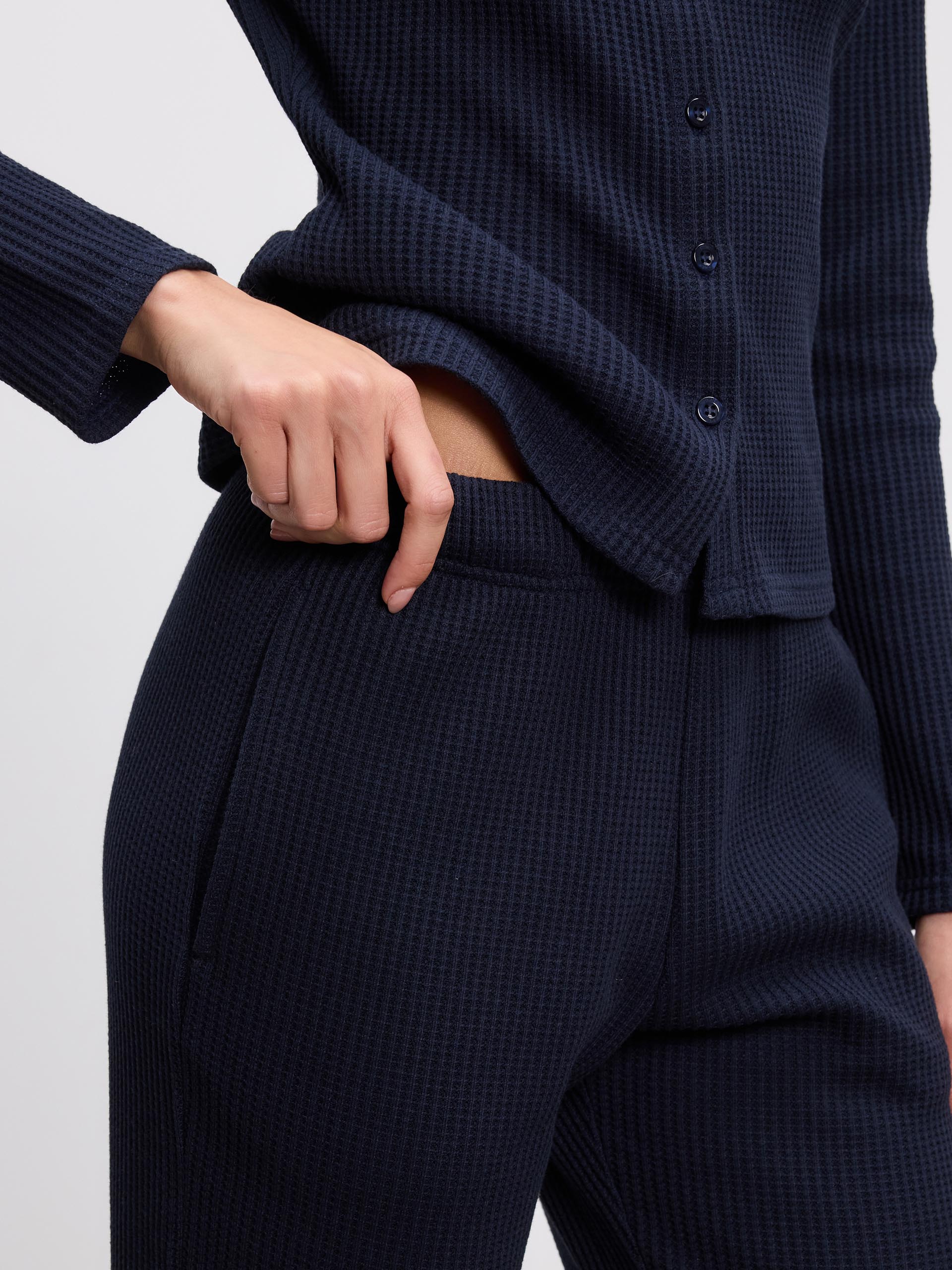 Womens Waffle Straight Leg Trouser in Navy