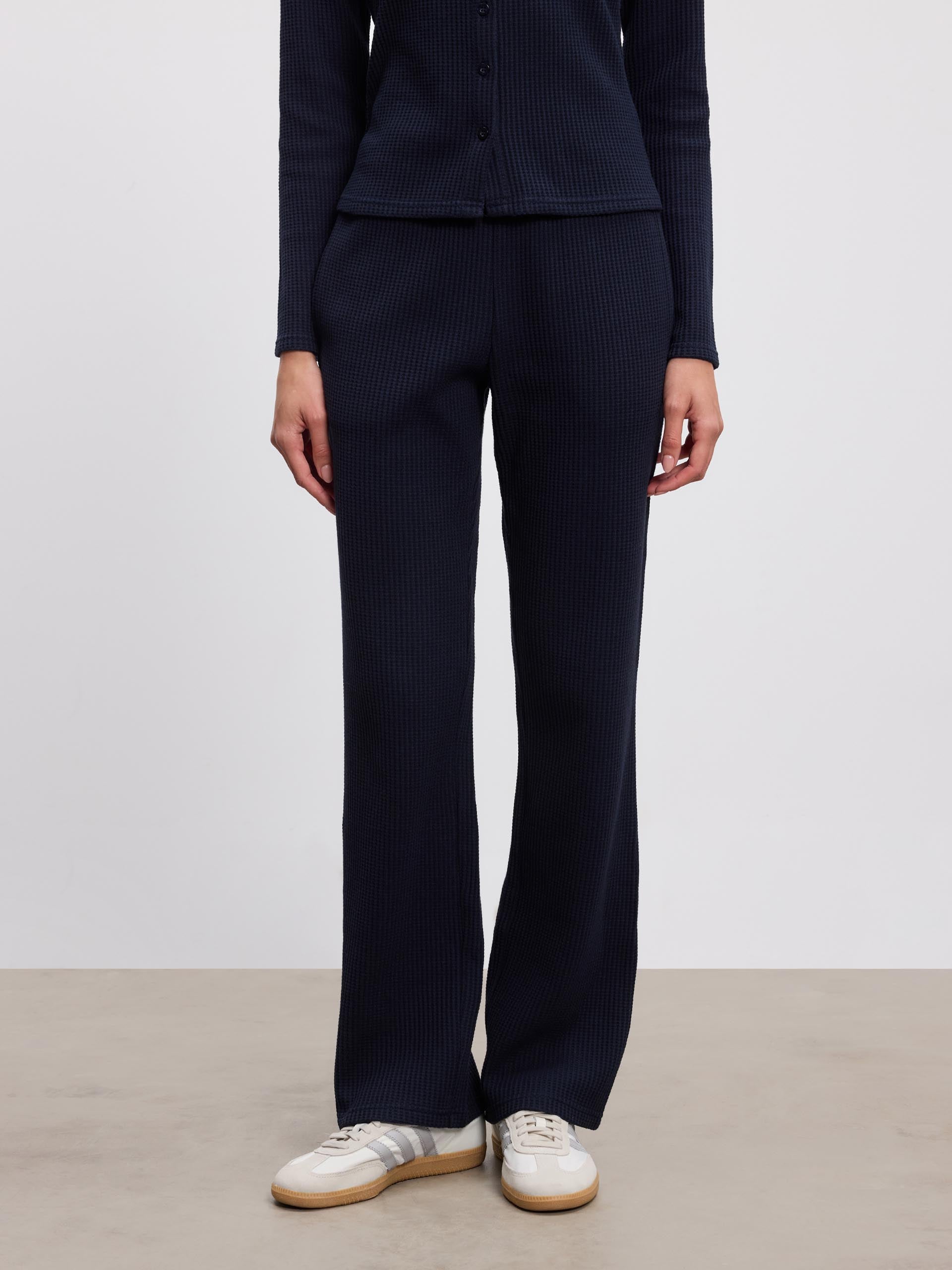 Womens Waffle Straight Leg Trouser in Navy