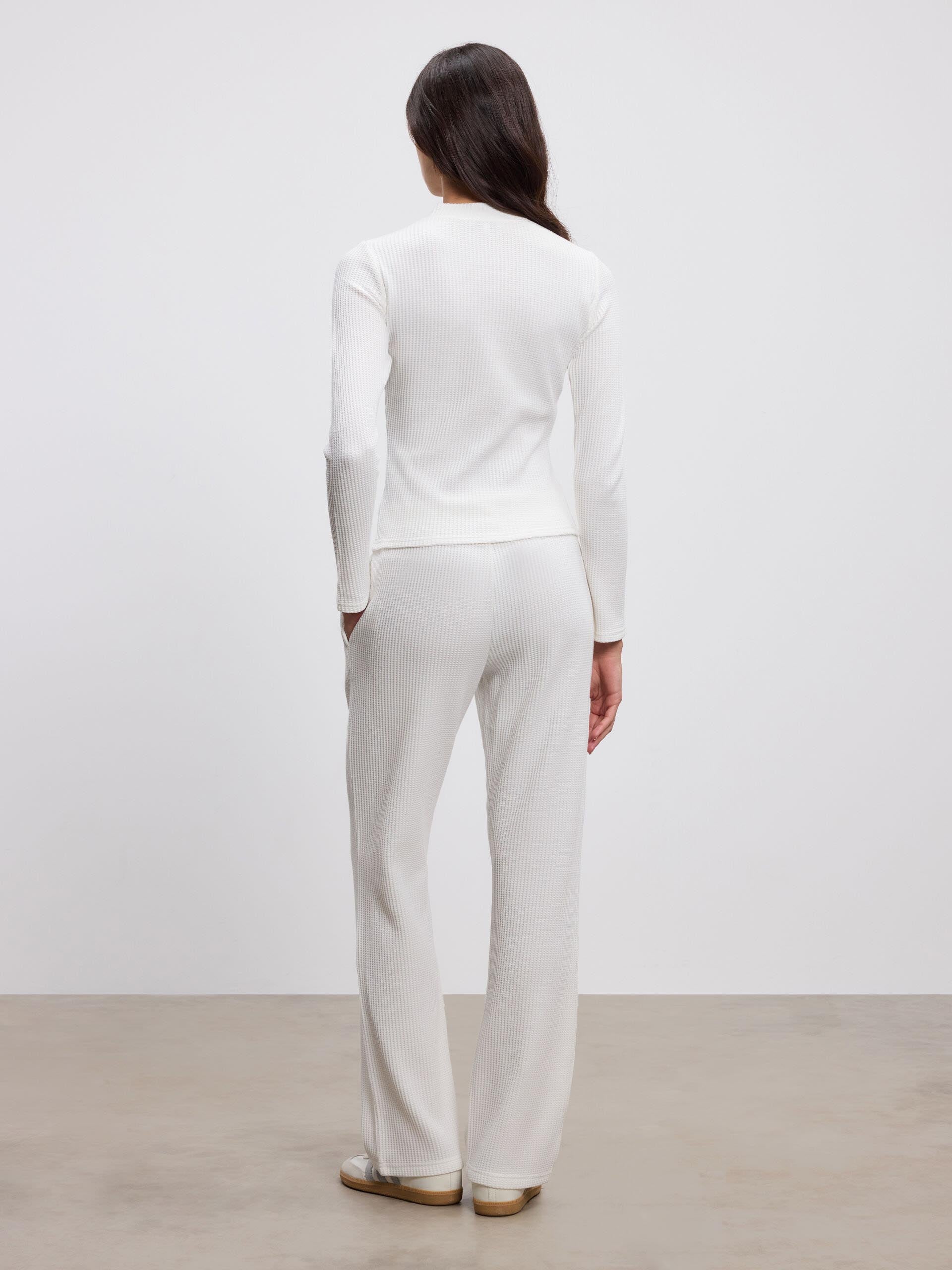 Womens Waffle Straight Leg Trouser in Ecru