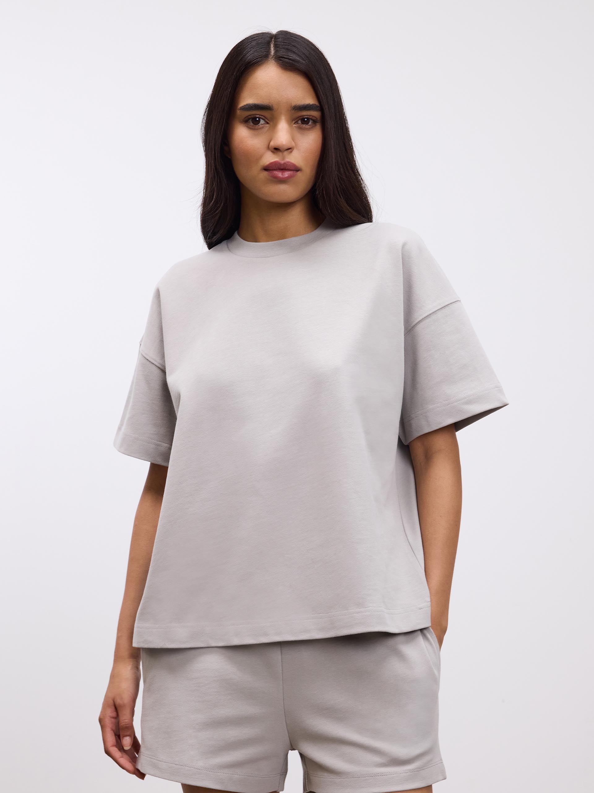 Womens Brushed Relaxed T-Shirt in Stone