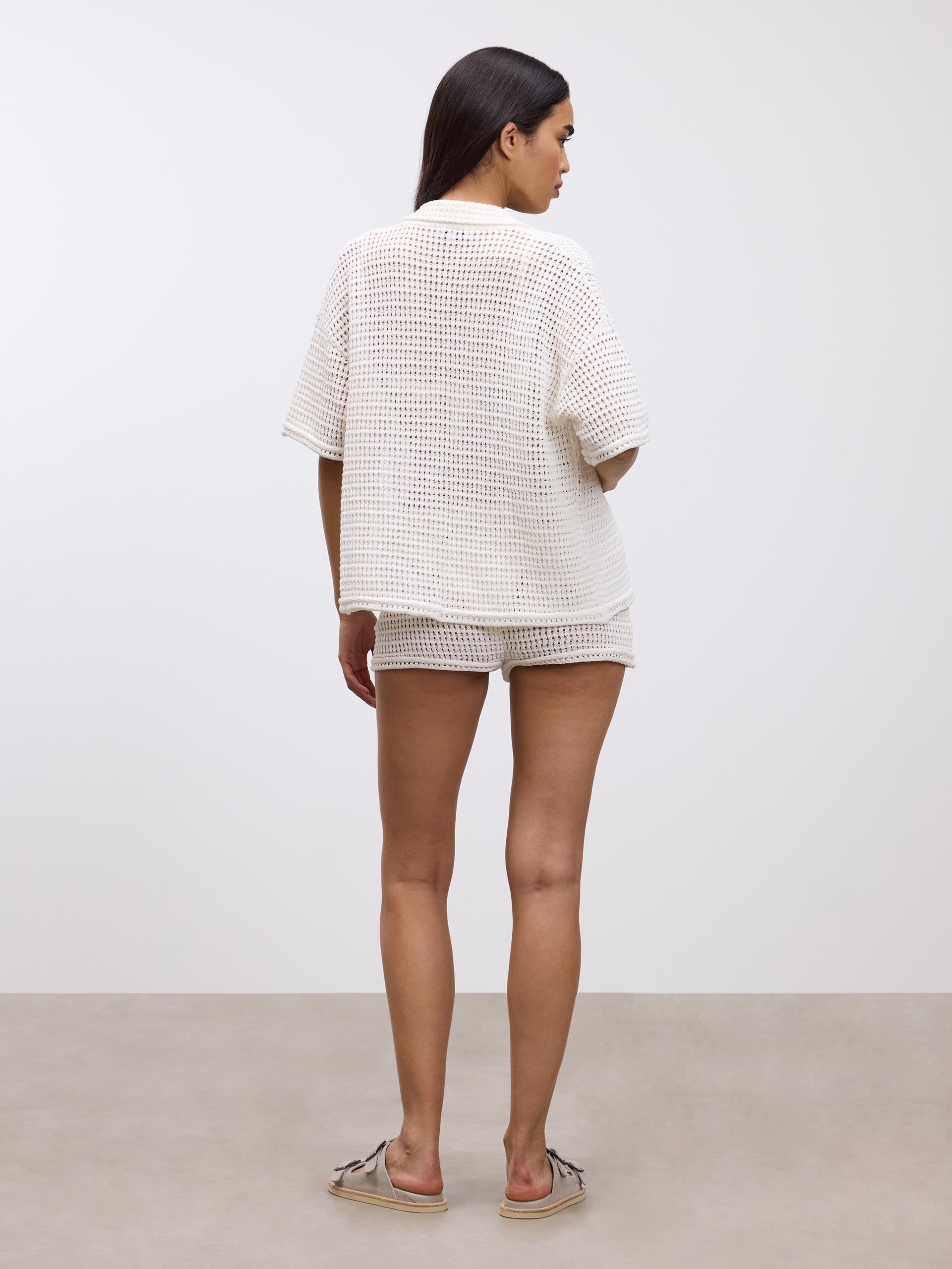 Womens Crochet Shirt in Ecru