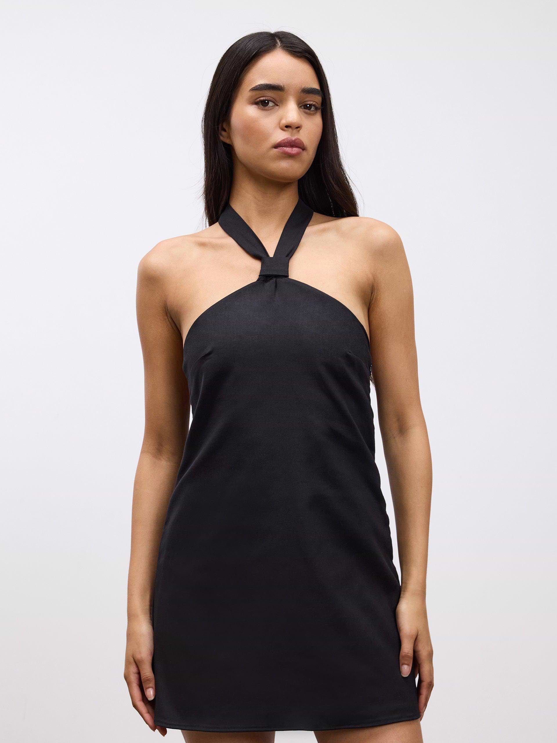 Womens Linen Halter Dress in Black | ARNE US Womens Linen Halter Dress in Black | ARNE US