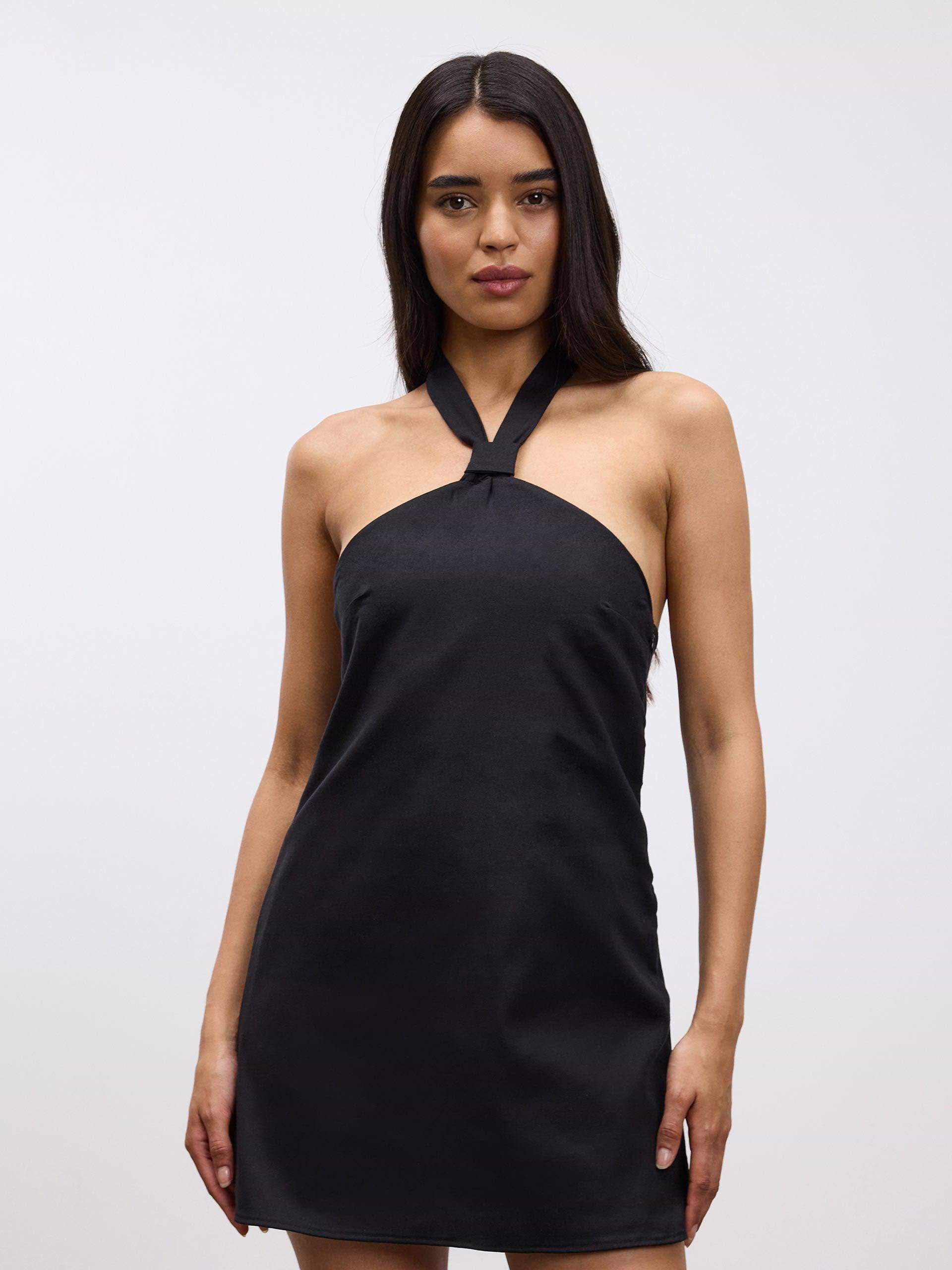 Womens Linen Halter Dress in Black | ARNE US Womens Linen Halter Dress in Black | ARNE US