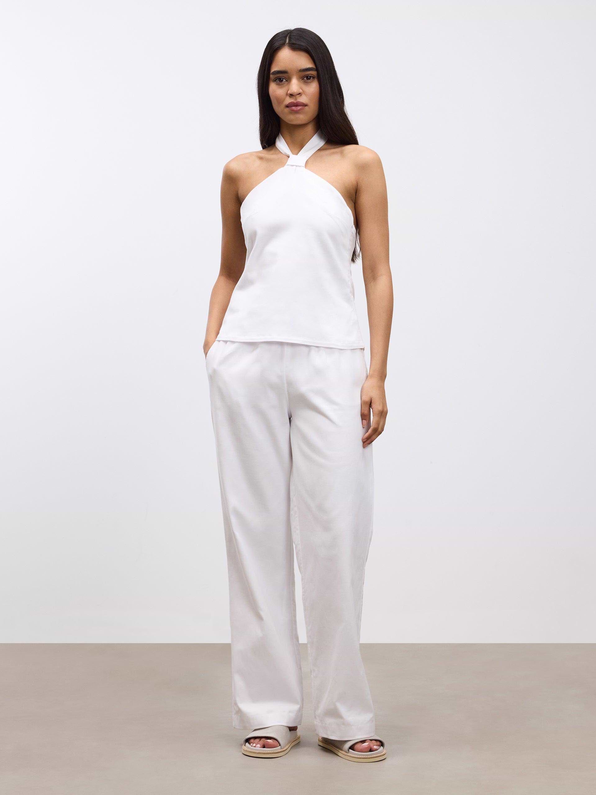 Womens Linen Halter Top in White