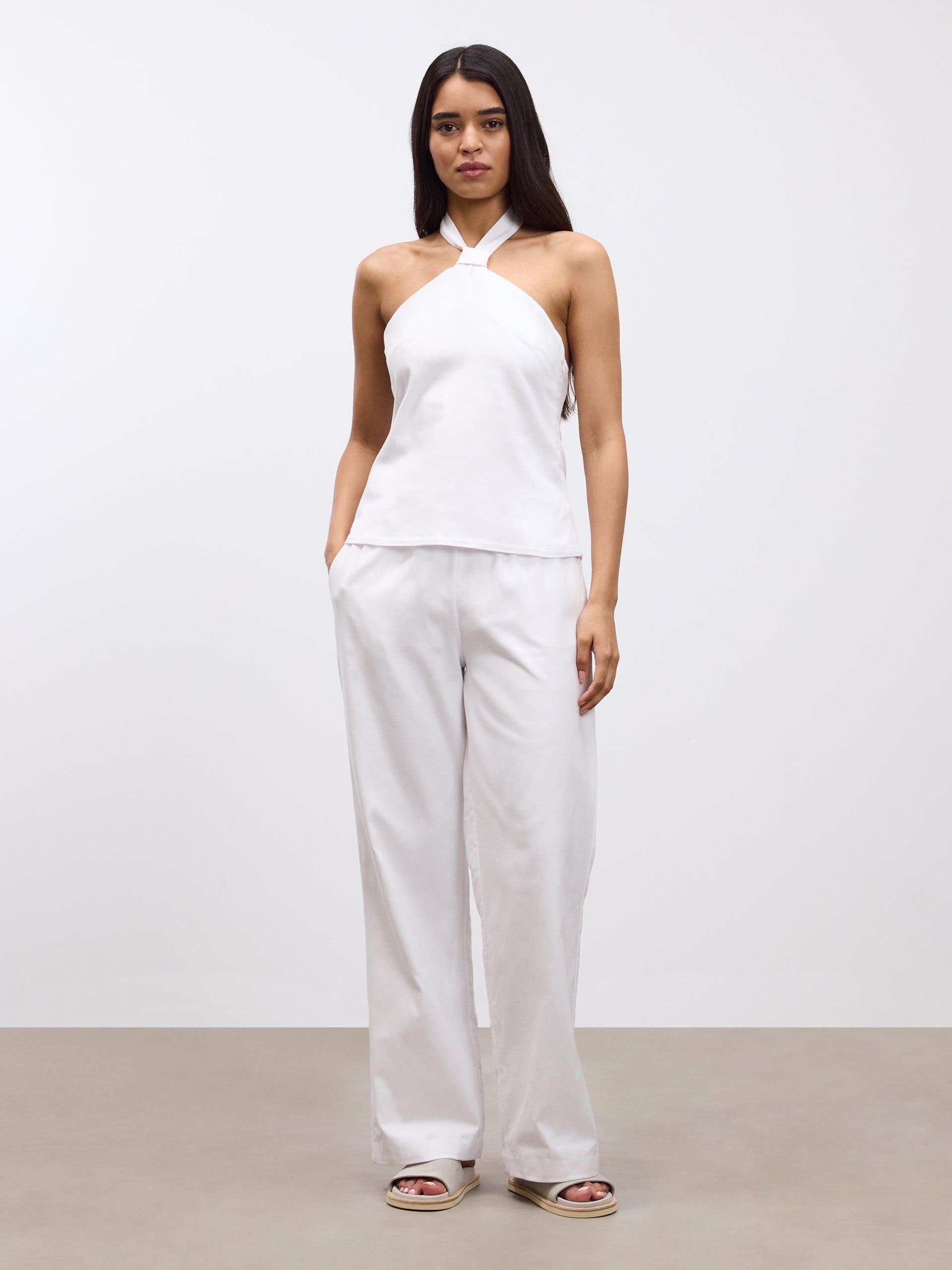 Womens Linen Halter Top in White