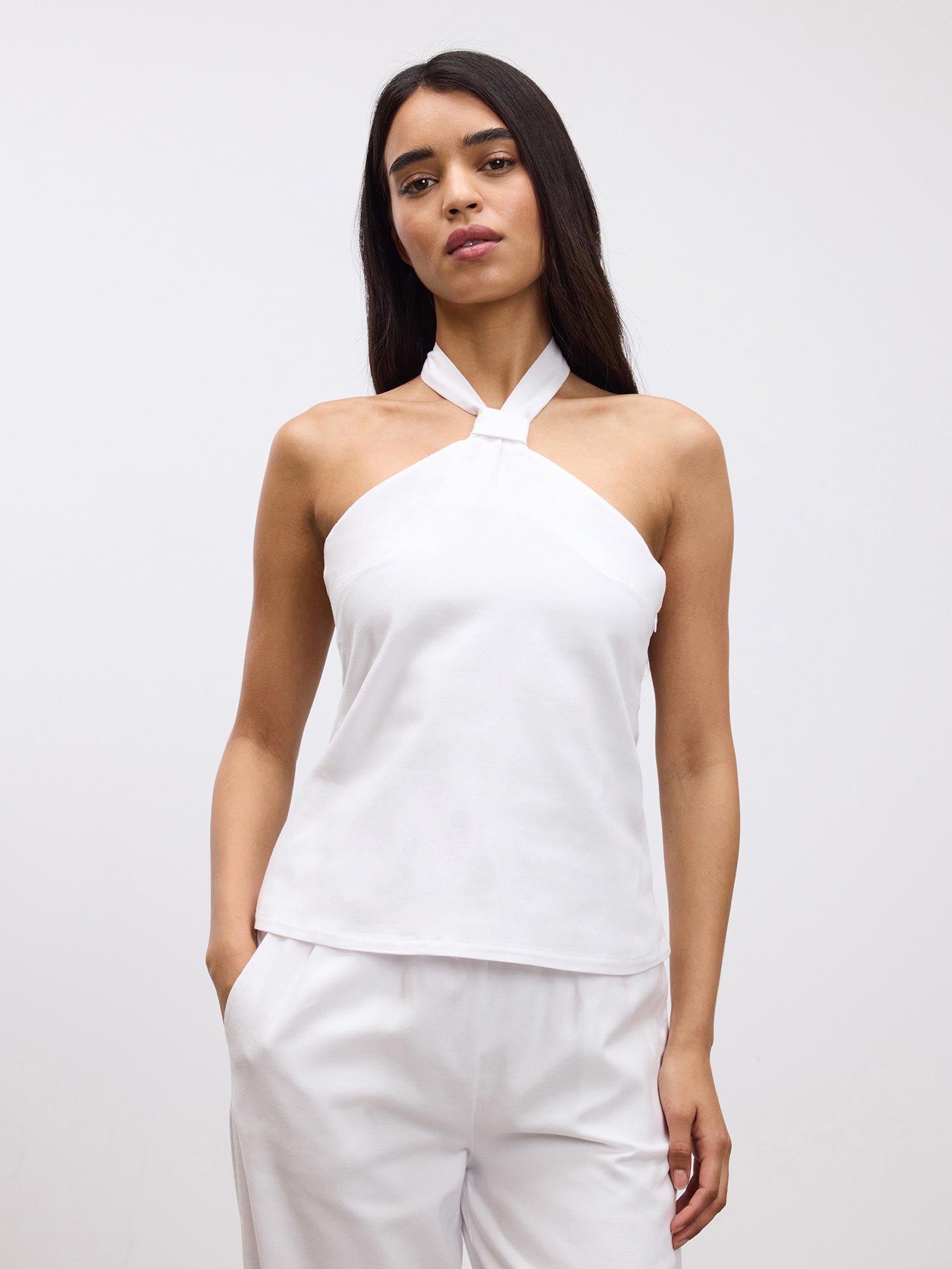 Womens Linen Halter Top in White