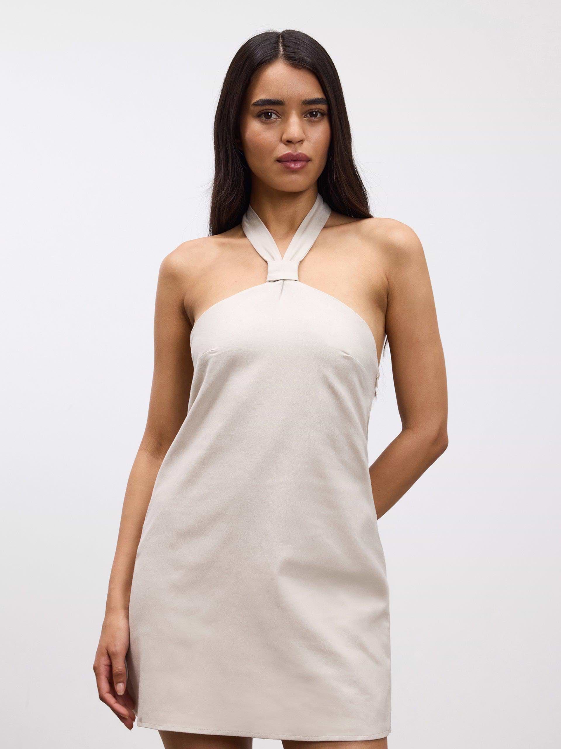 Womens Linen Halter Dress in Stone | ARNE UK Womens Linen Halter Dress in Stone | ARNE UK