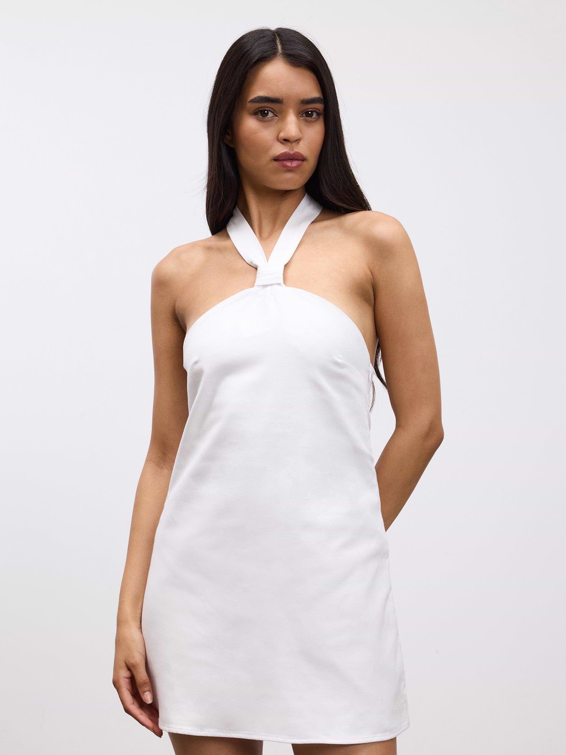 Womens Linen Halter Dress in White Xs (6) Womens Linen Halter Dress in White Xs (6)