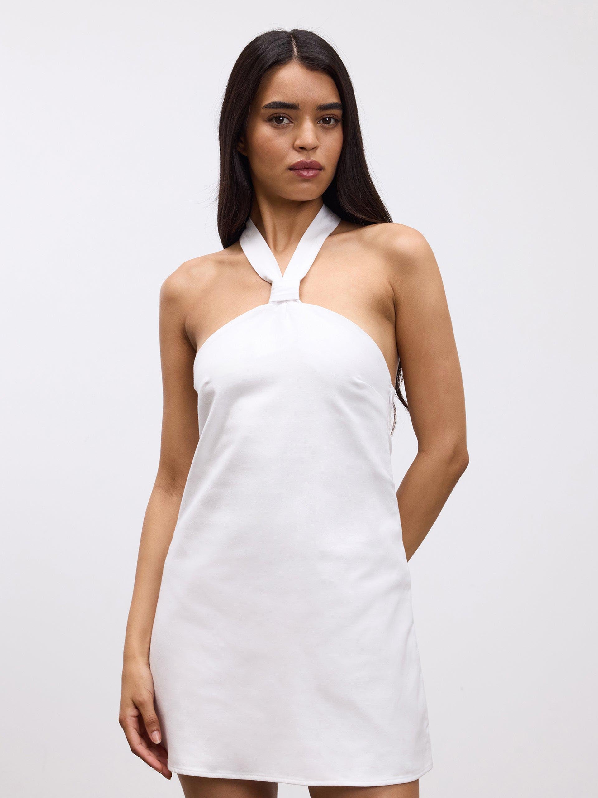Womens Linen Halter Dress in White Xs (6)