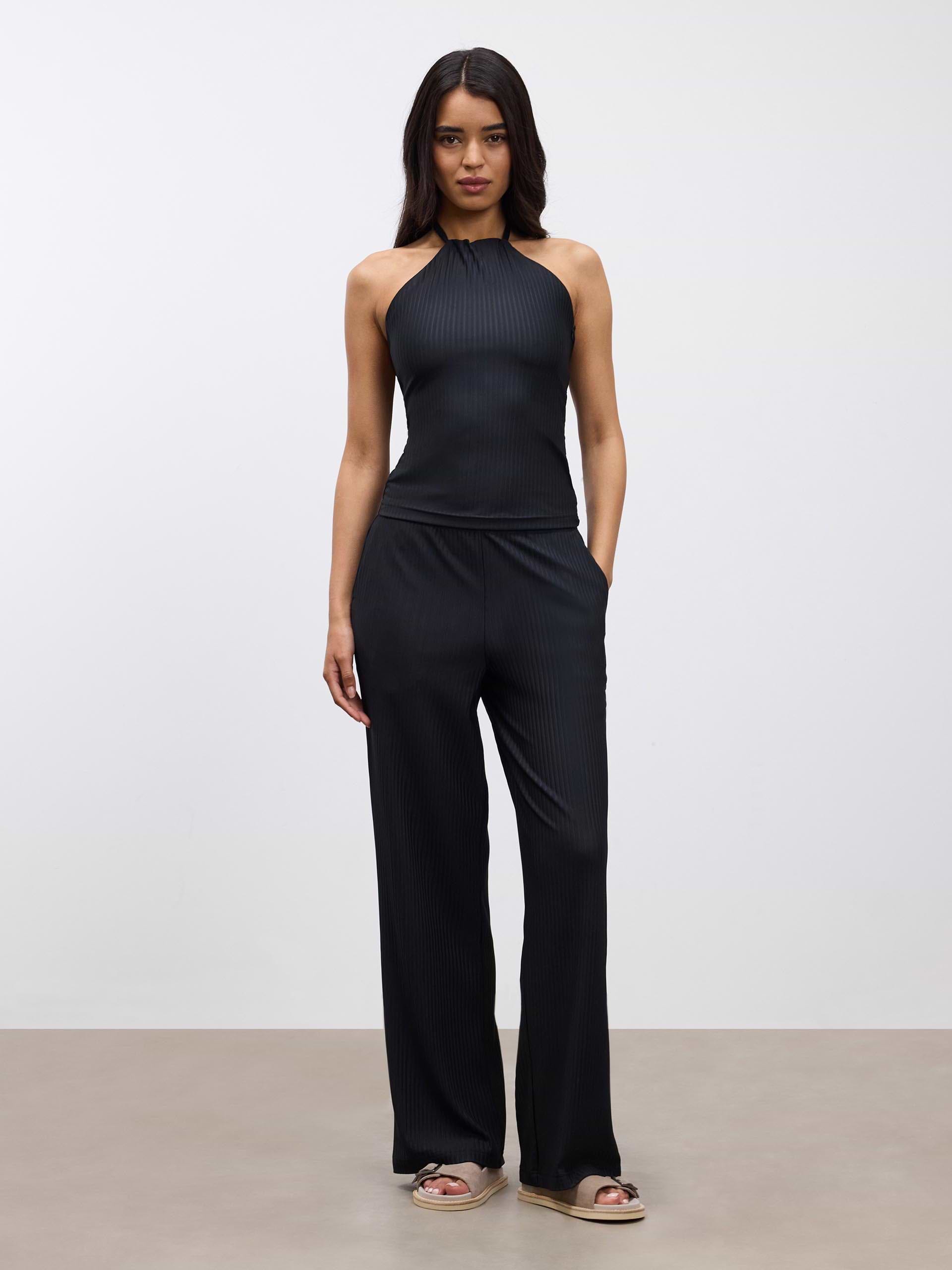 Womens Pleated Halter Top in Black