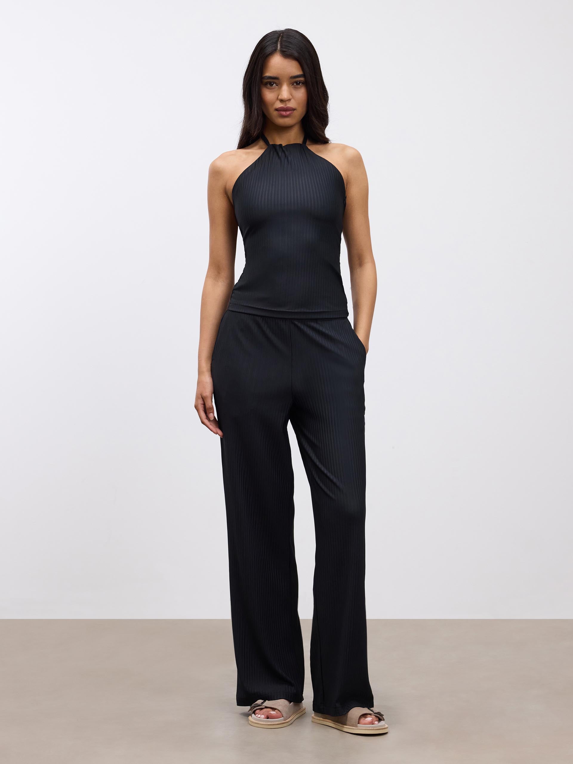 Womens Pleated Halter Top in Black