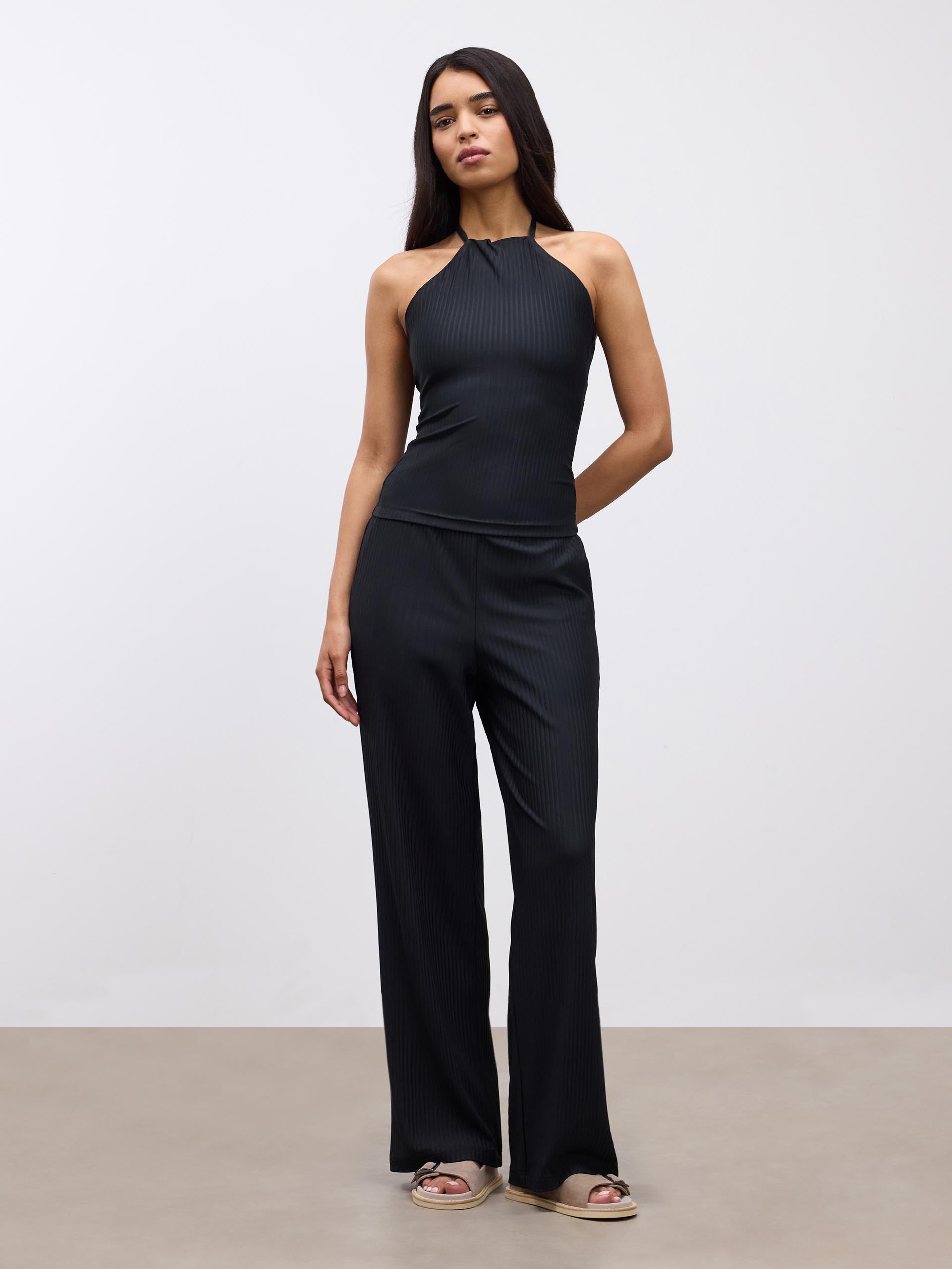 Womens Pleated Halter Top in Black