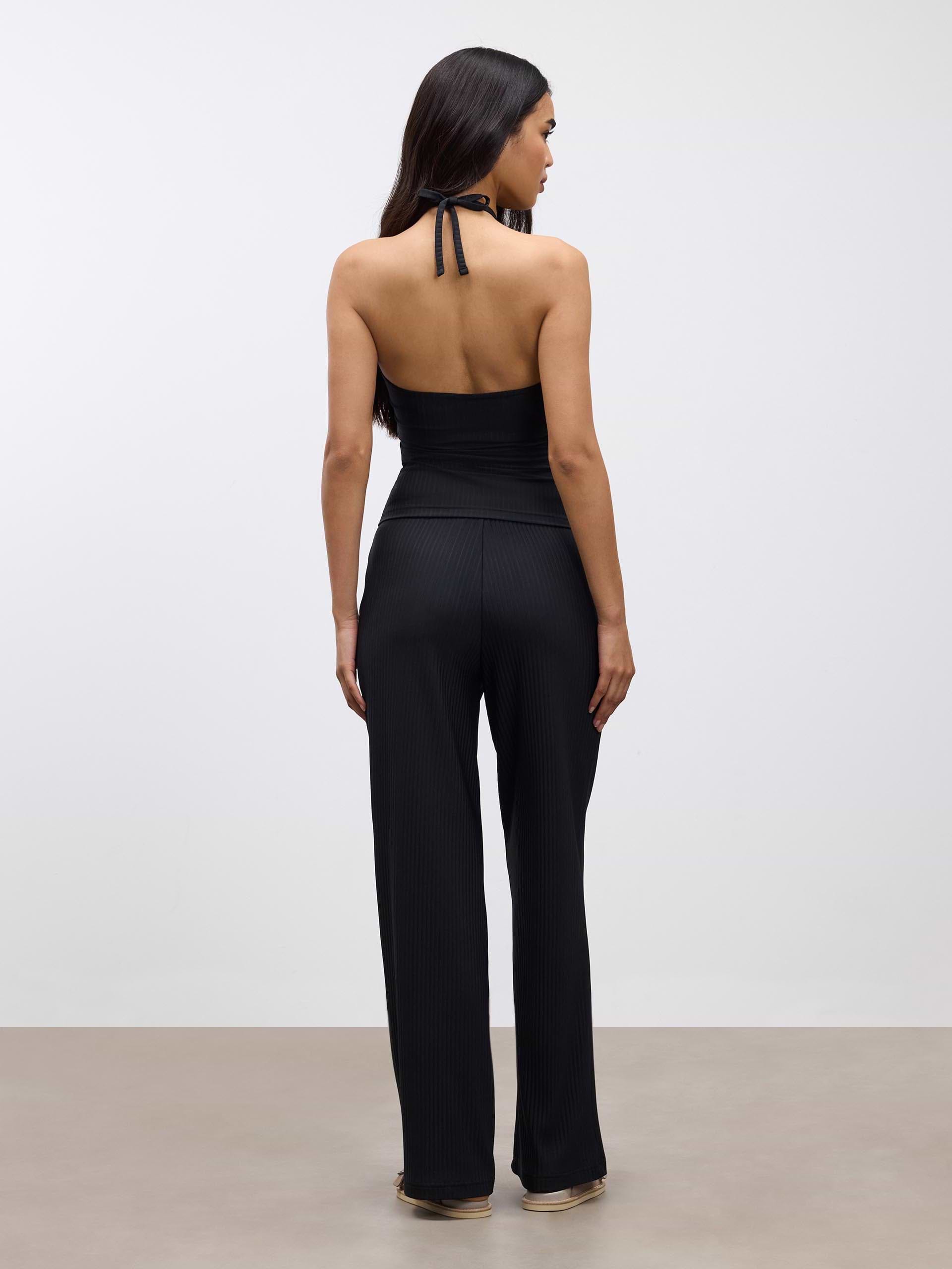 Womens Pleated Halter Top in Black
