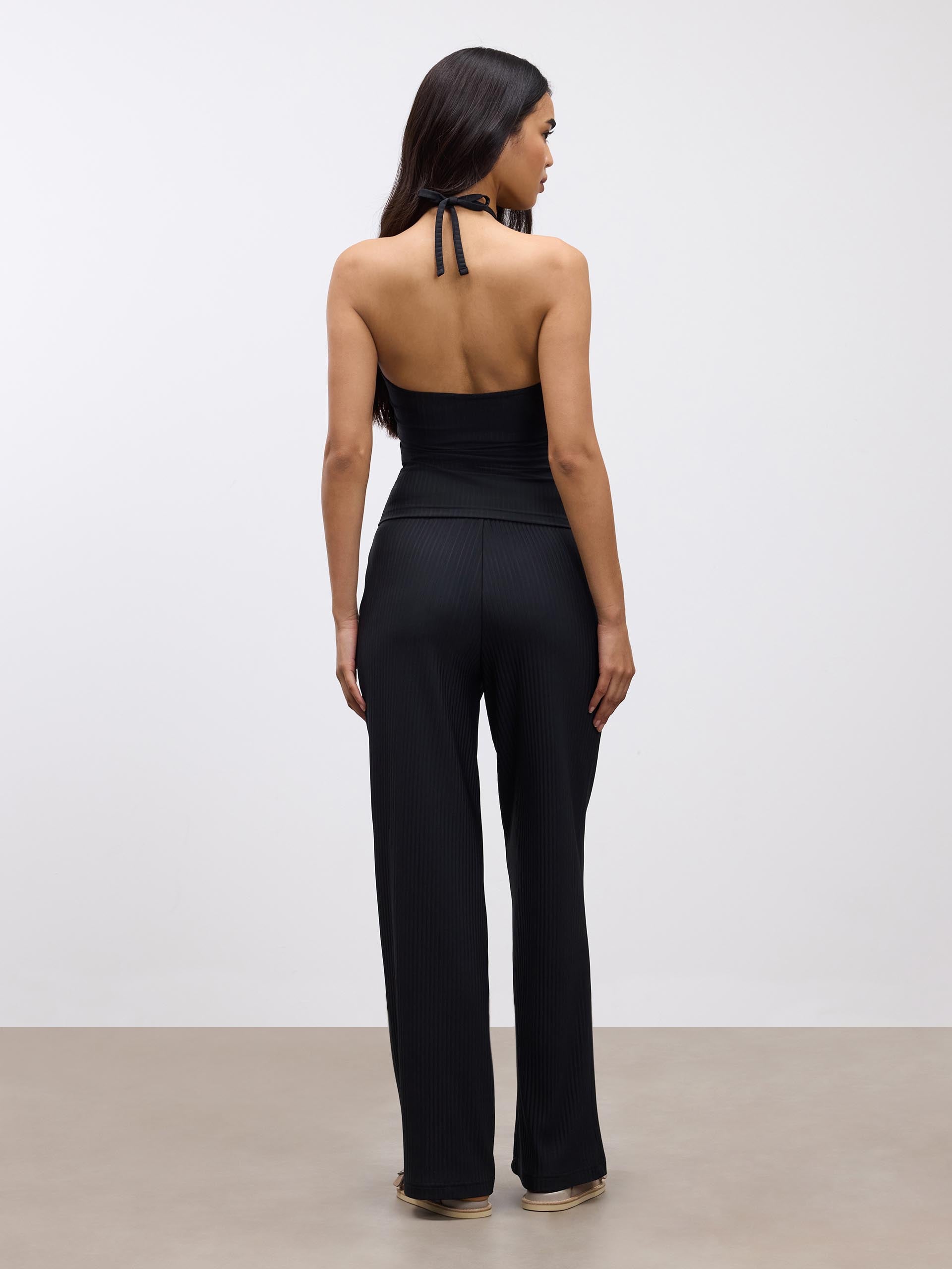 Womens Pleated Halter Top in Black