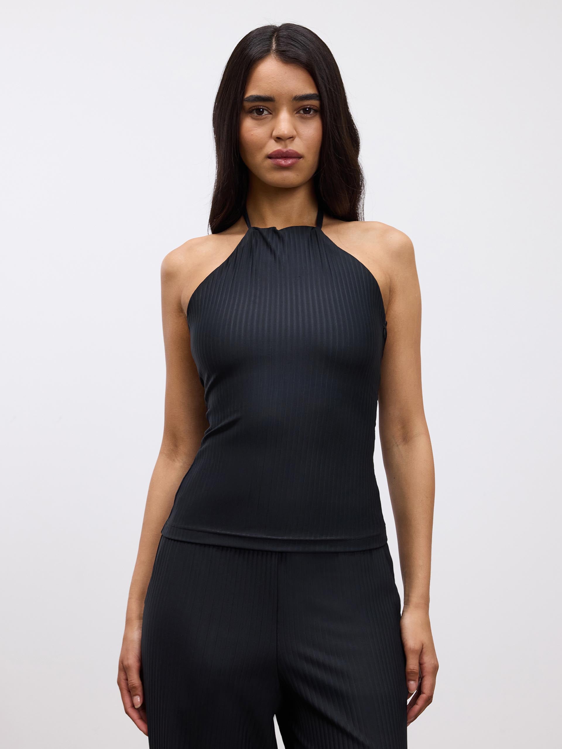 Womens Pleated Halter Top in Black