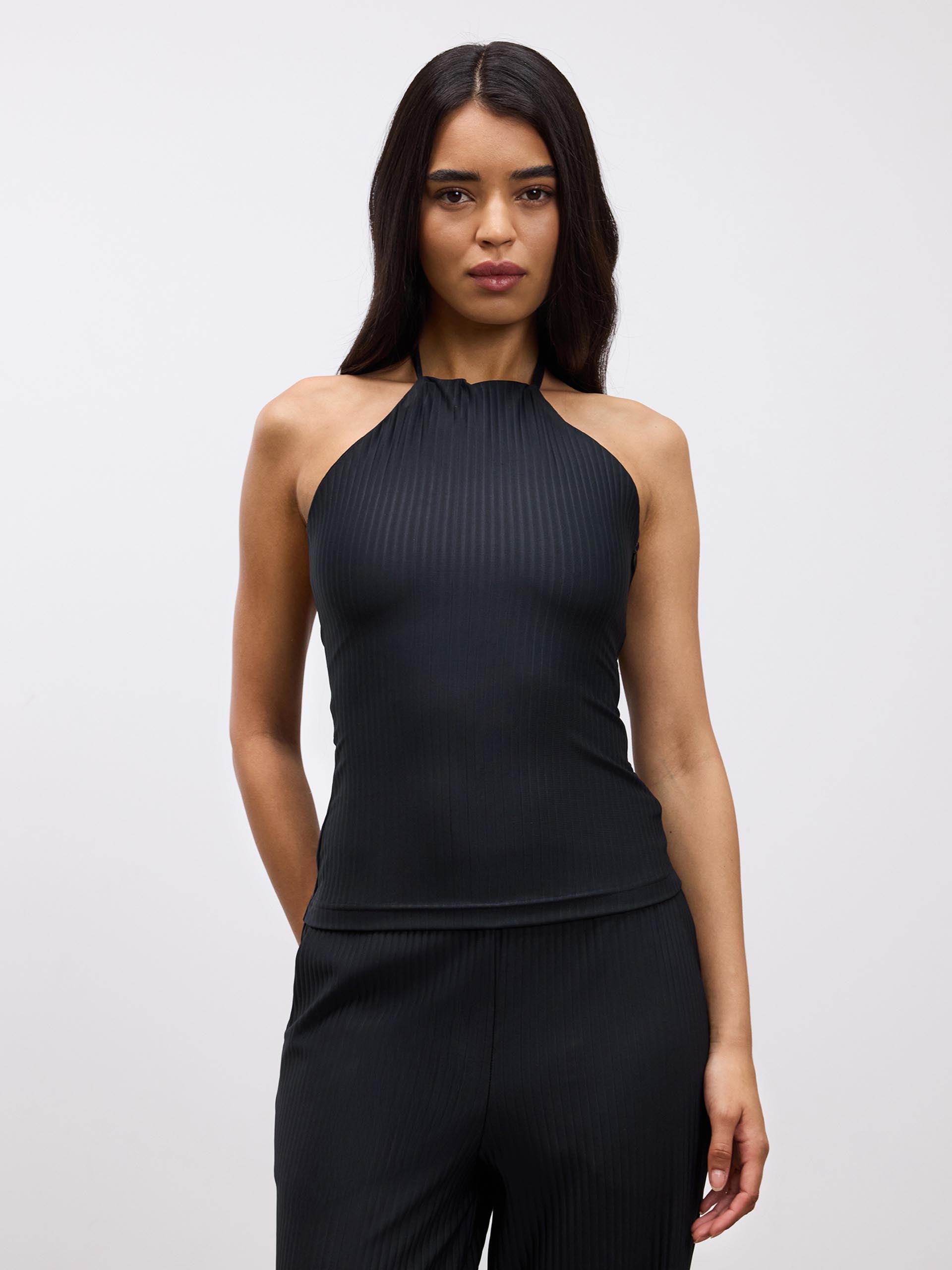 Womens Pleated Halter Top in Black