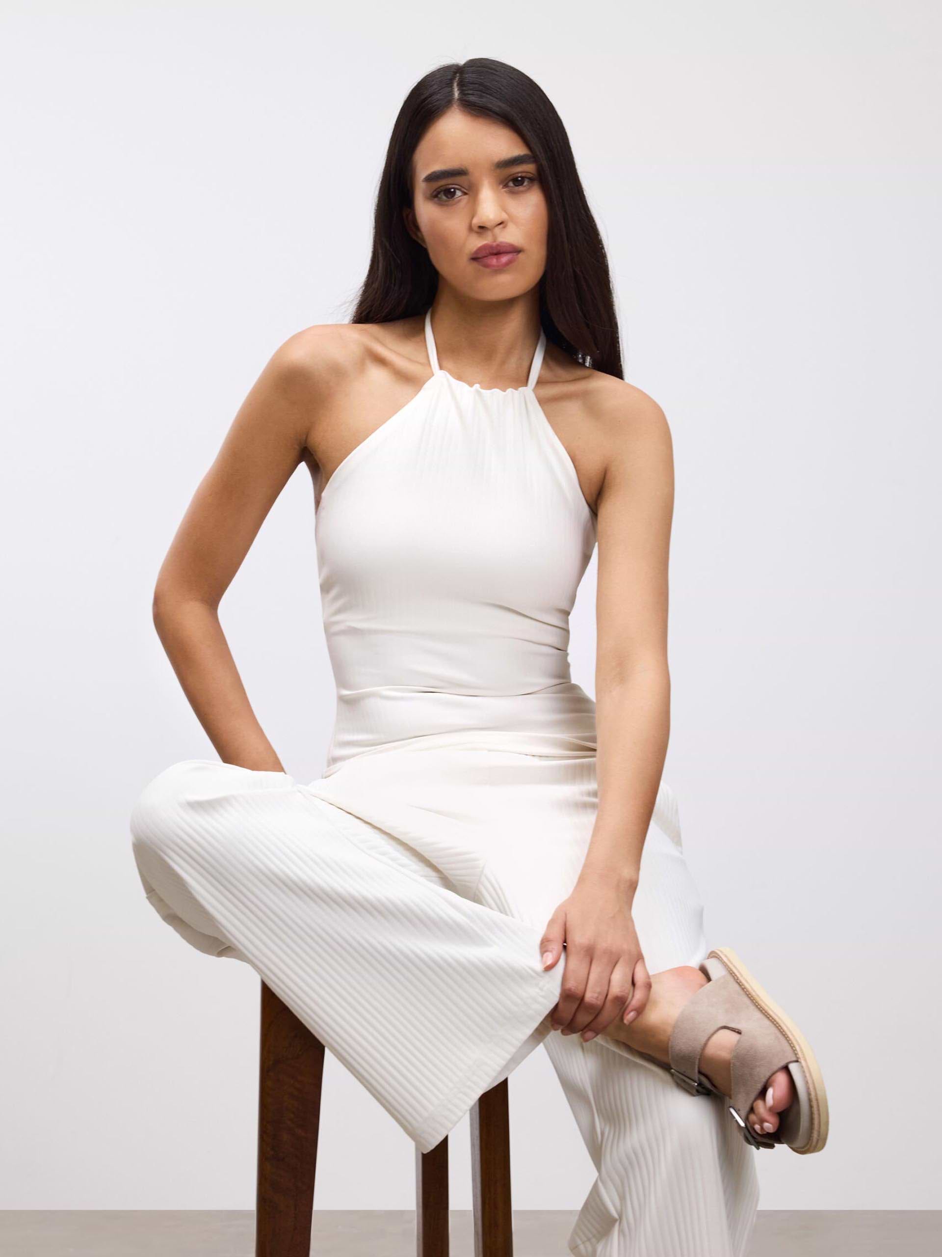 Womens Pleated Halter Top in Ecru