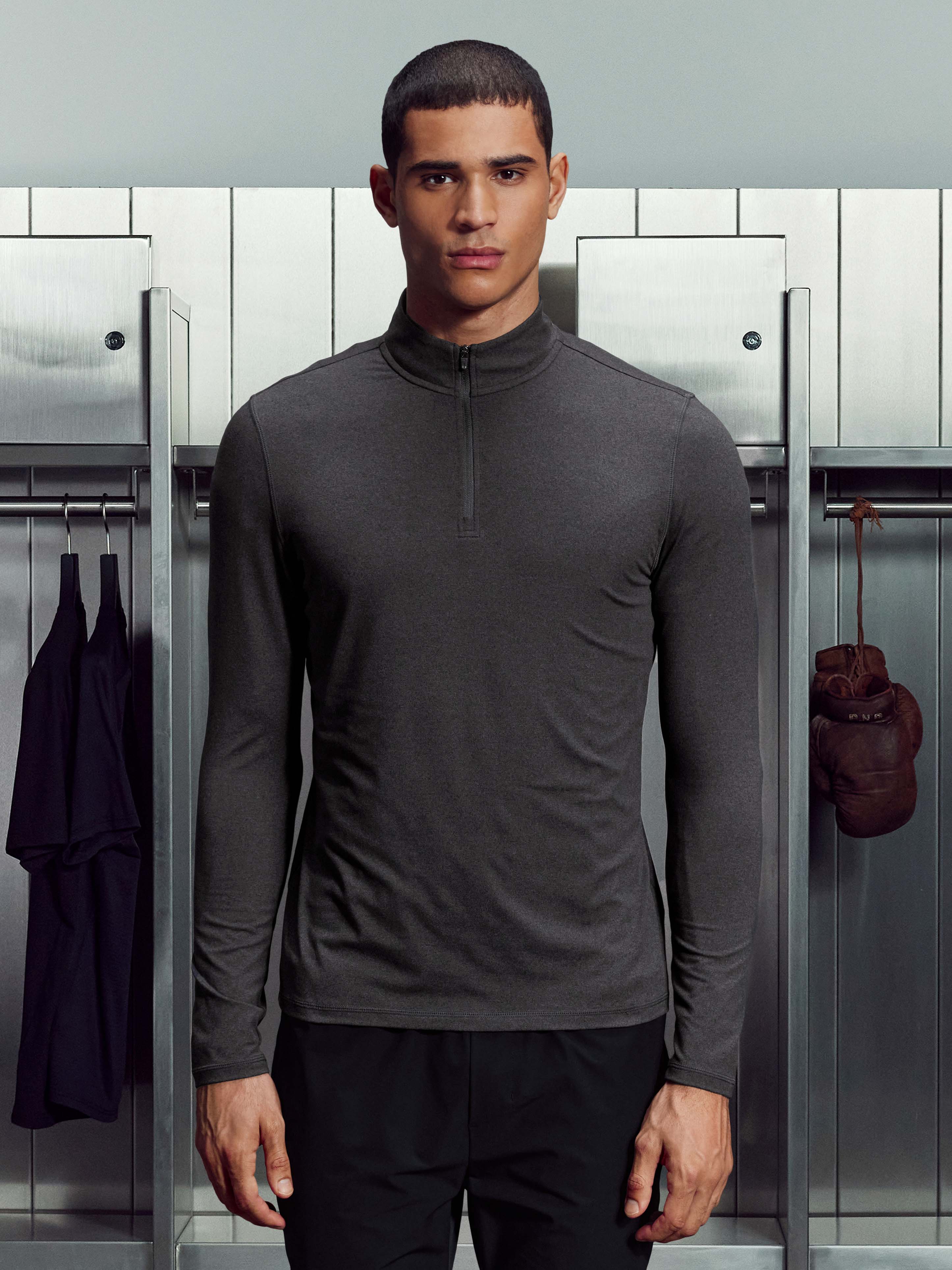 Soft Jersey Motion Half Zip in Charcoal