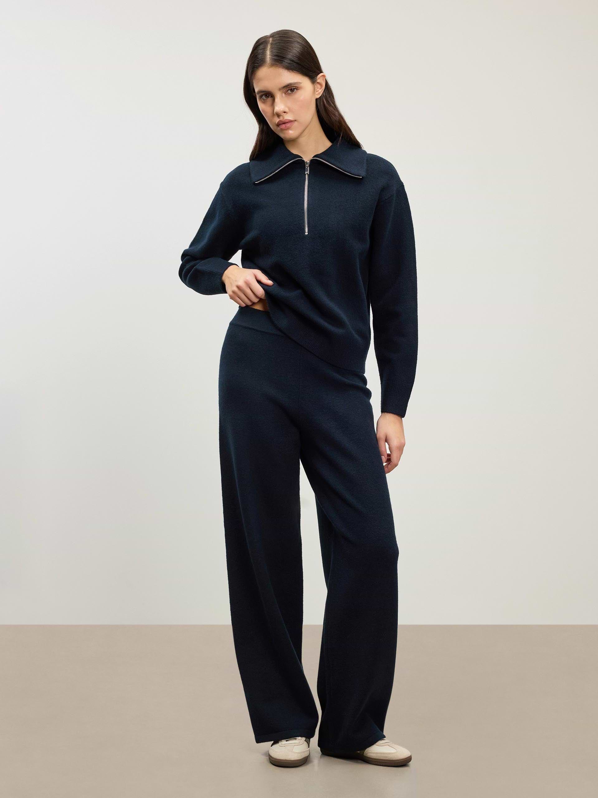 Womens Chunky Wool Half Zip in Navy