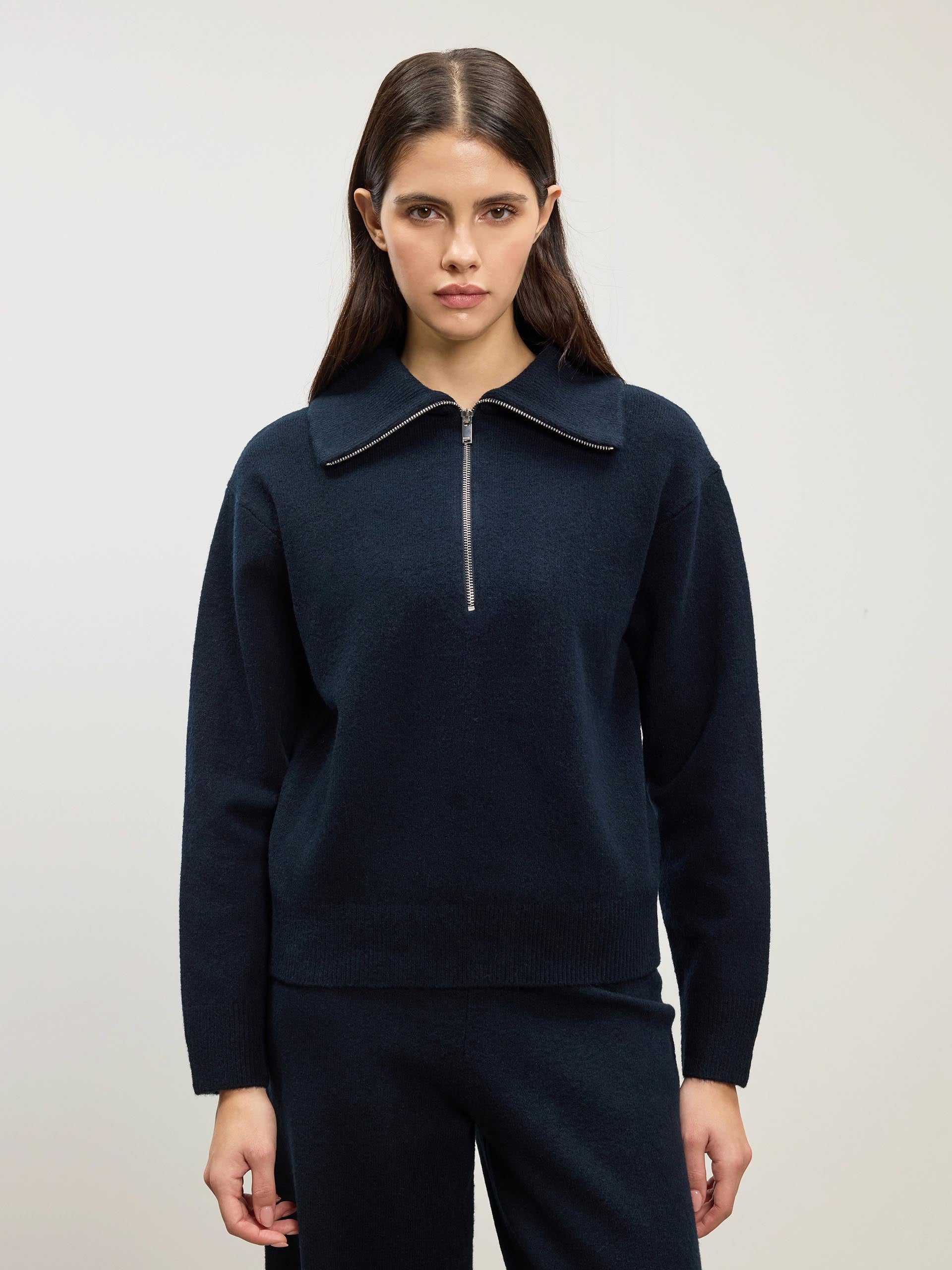Womens Chunky Wool Half Zip in Navy