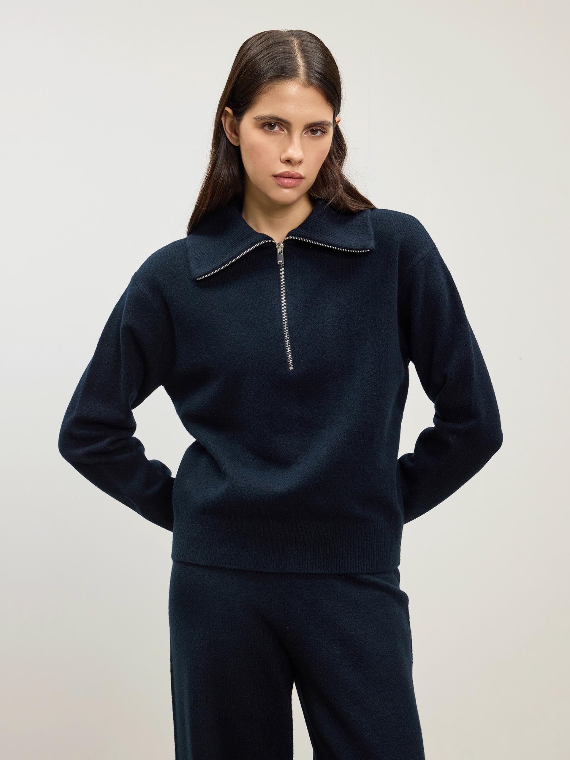 Womens Chunky Wool Half Zip in Navy