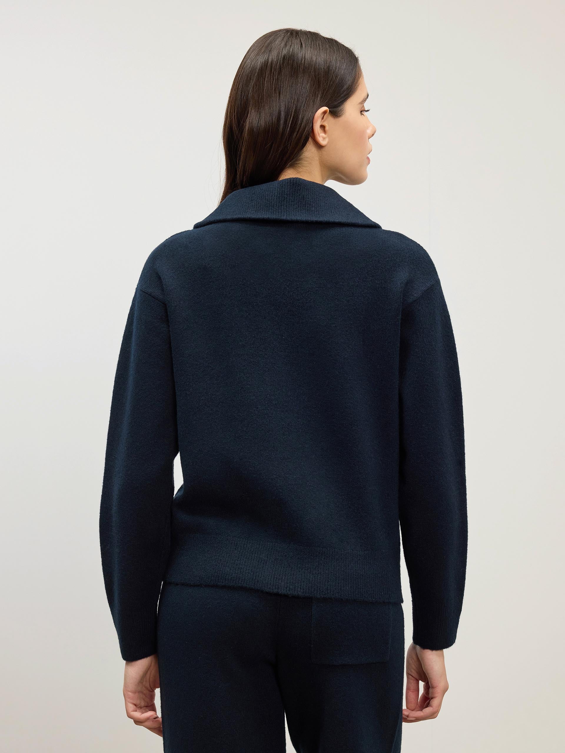 Womens Chunky Wool Half Zip in Navy