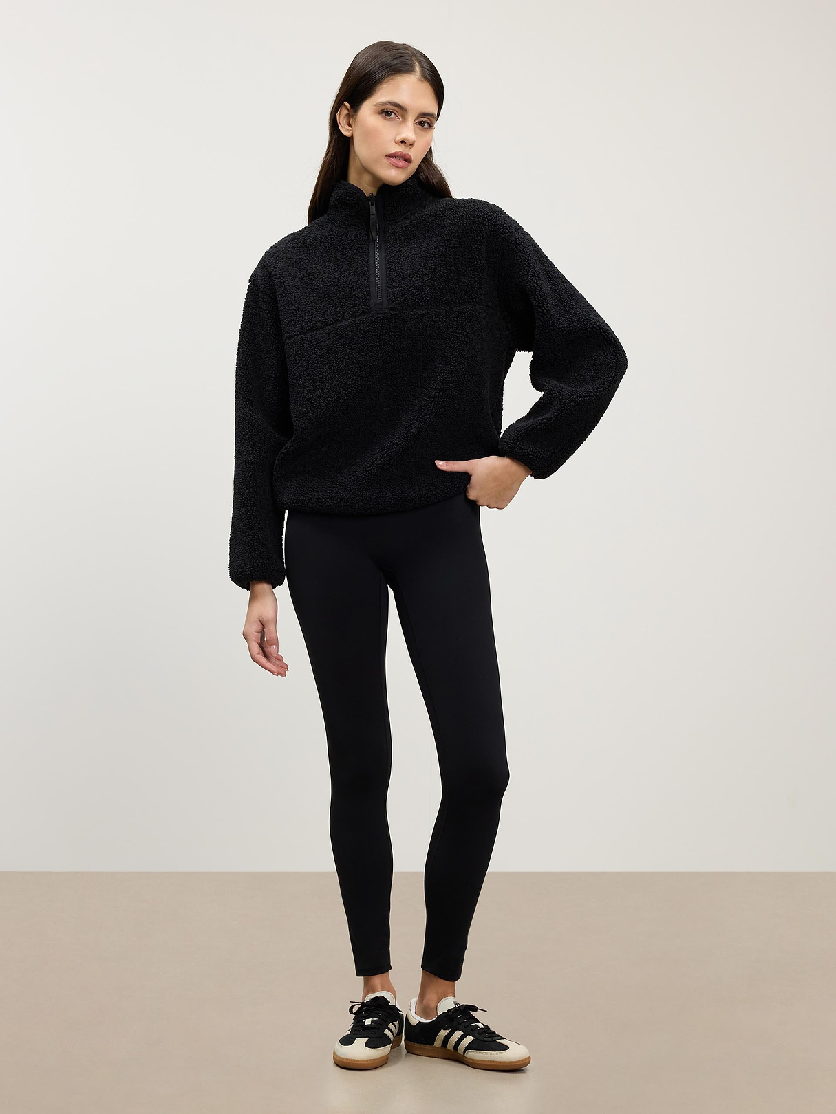 Womens Reversible Sherpa Fleece Half Zip in Black | ARNE UK