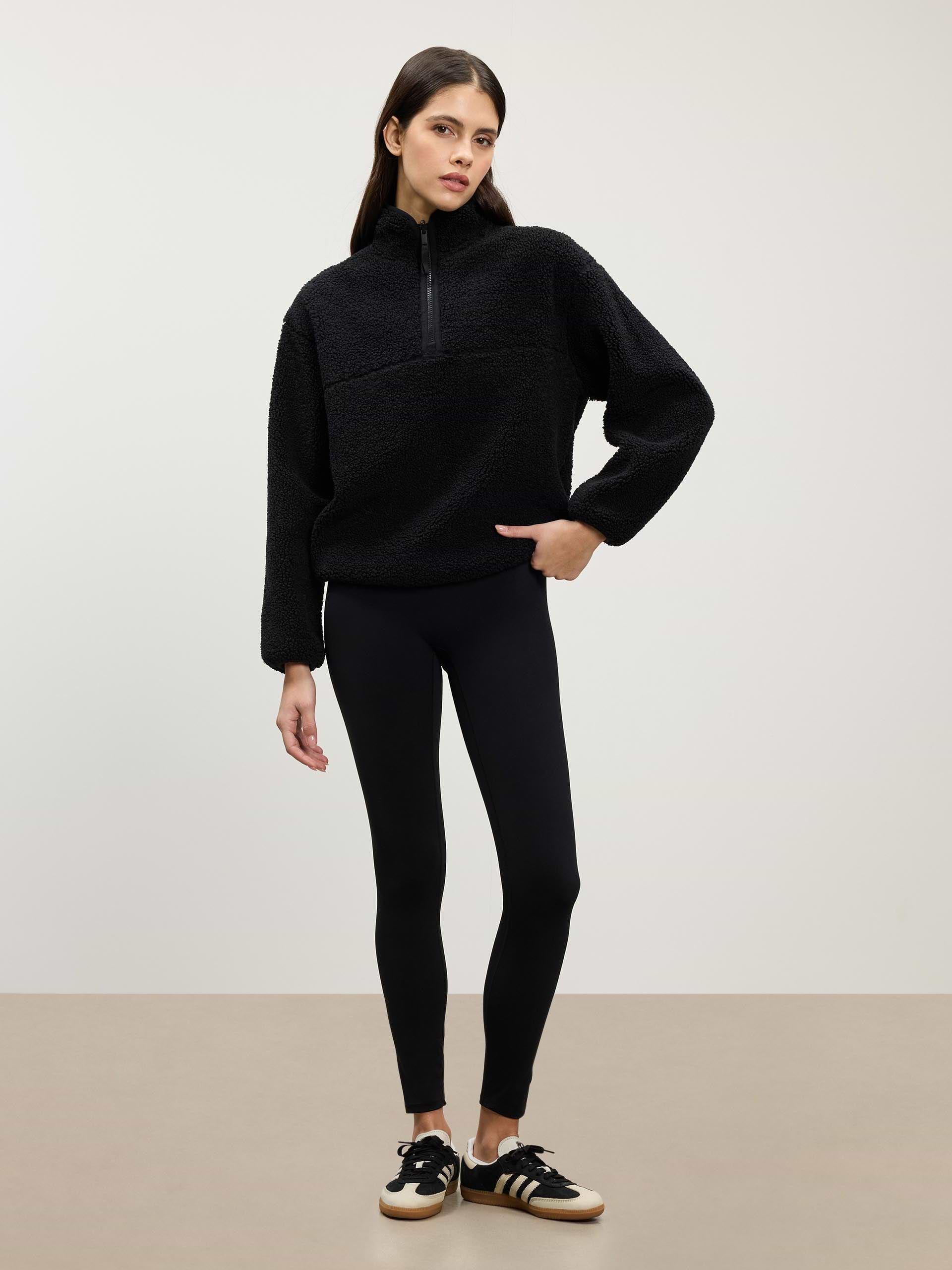 Womens Reversible Sherpa Fleece Half Zip in Black