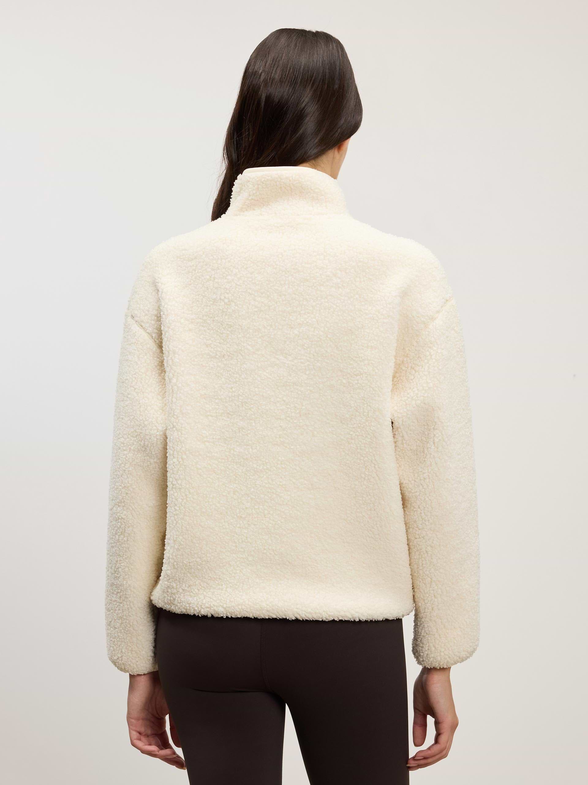 Womens Reversible Sherpa Fleece Half Zip in Ecru