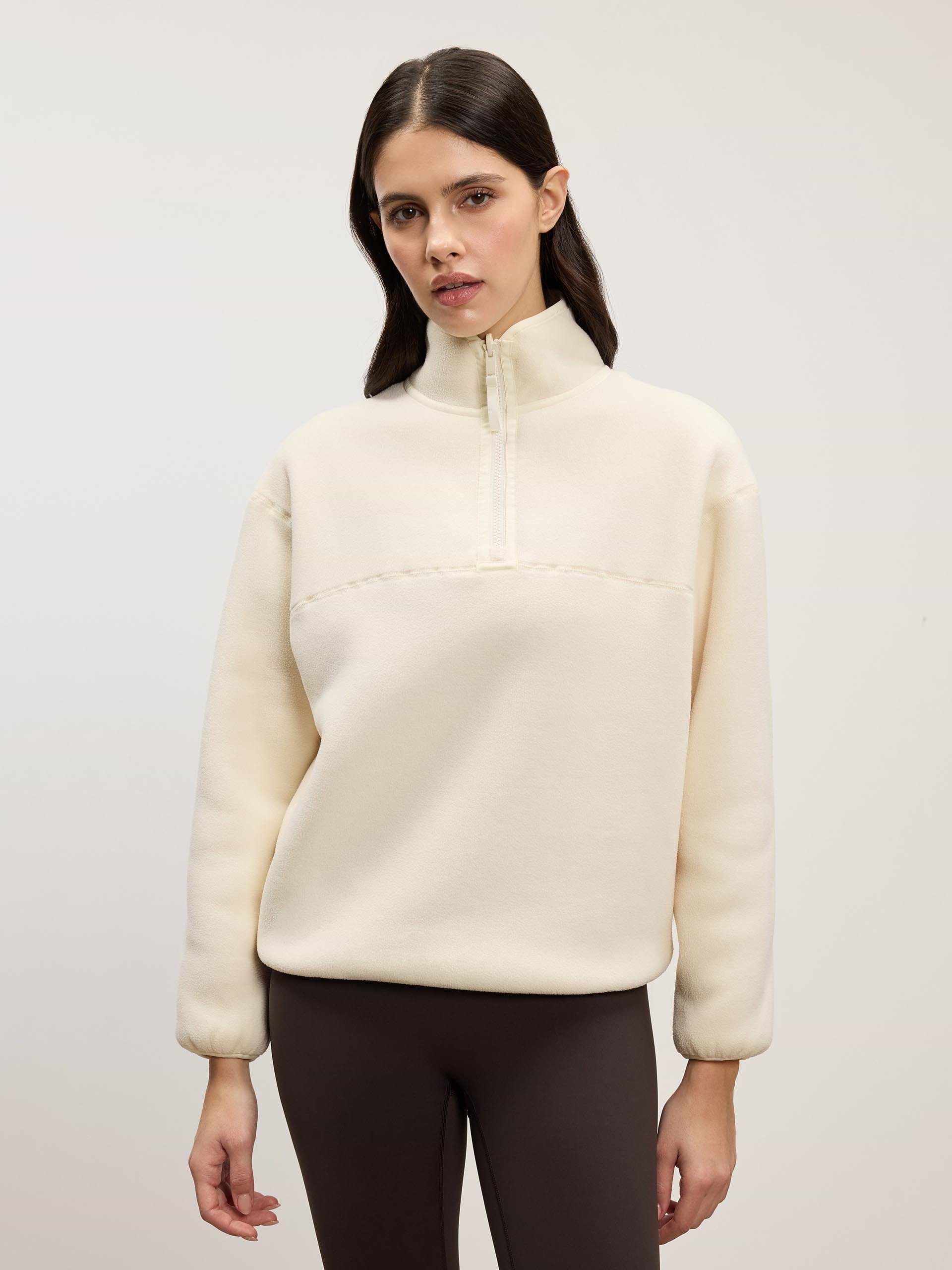 Womens Reversible Sherpa Fleece Half Zip in Ecru