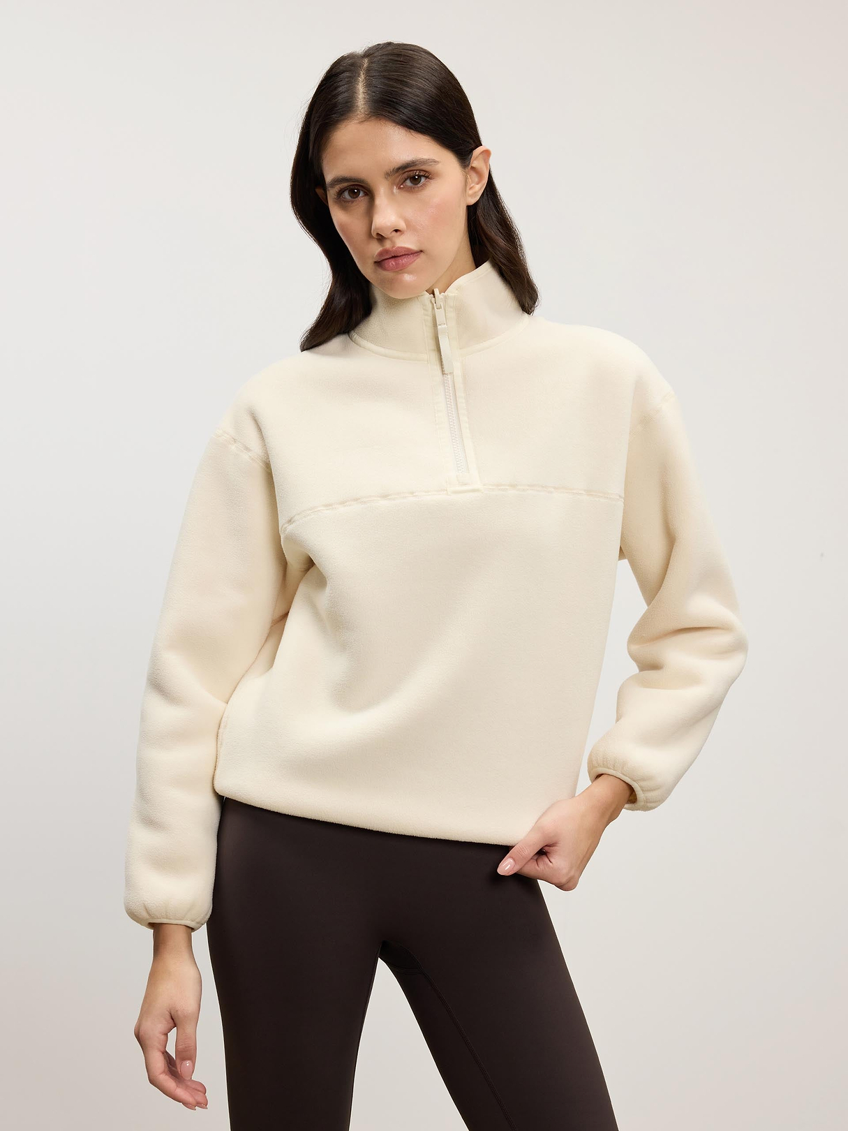Womens Reversible Sherpa Fleece Half Zip in Ecru | ARNE UK