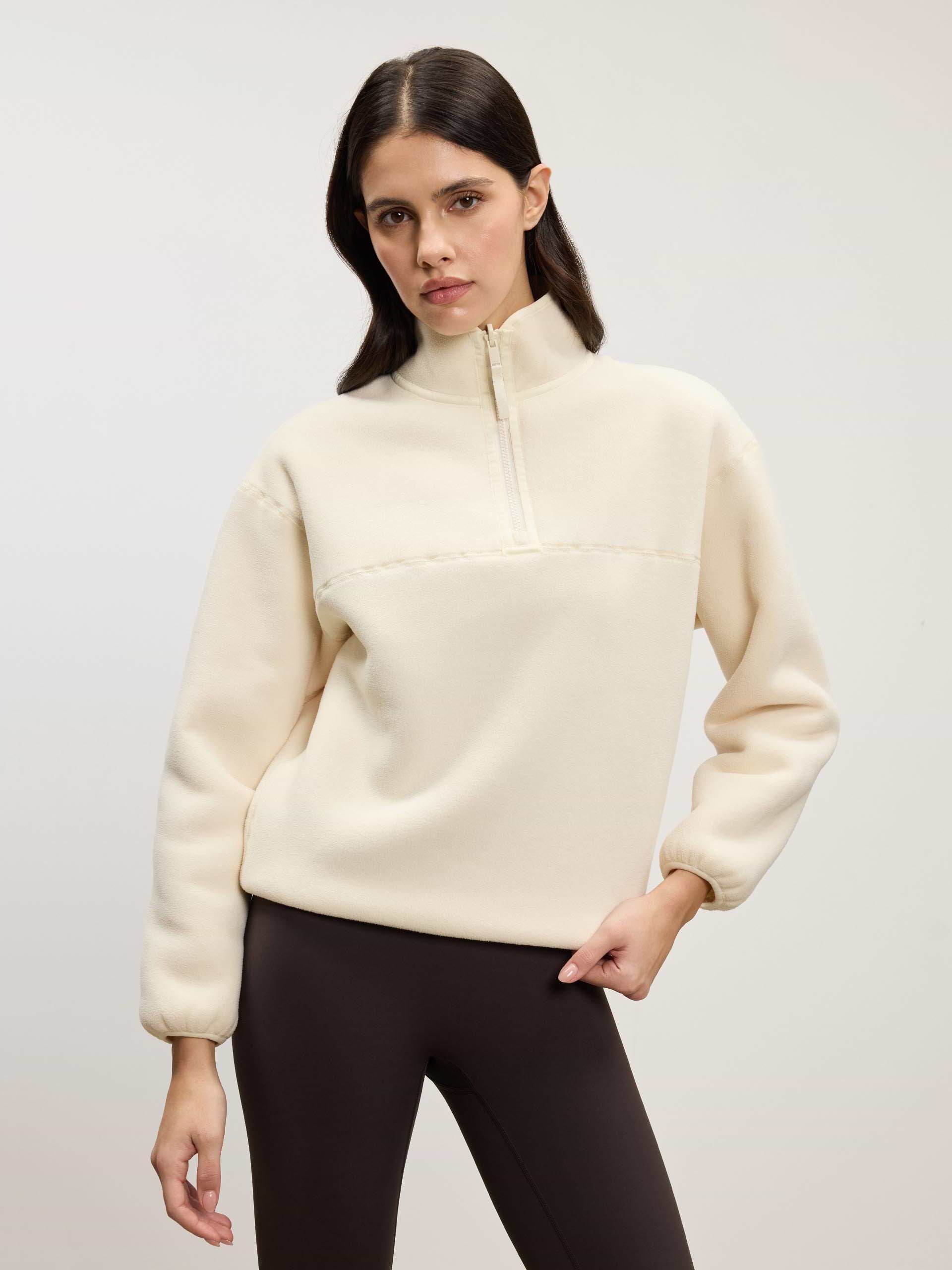 Womens Reversible Sherpa Fleece Half Zip in Ecru
