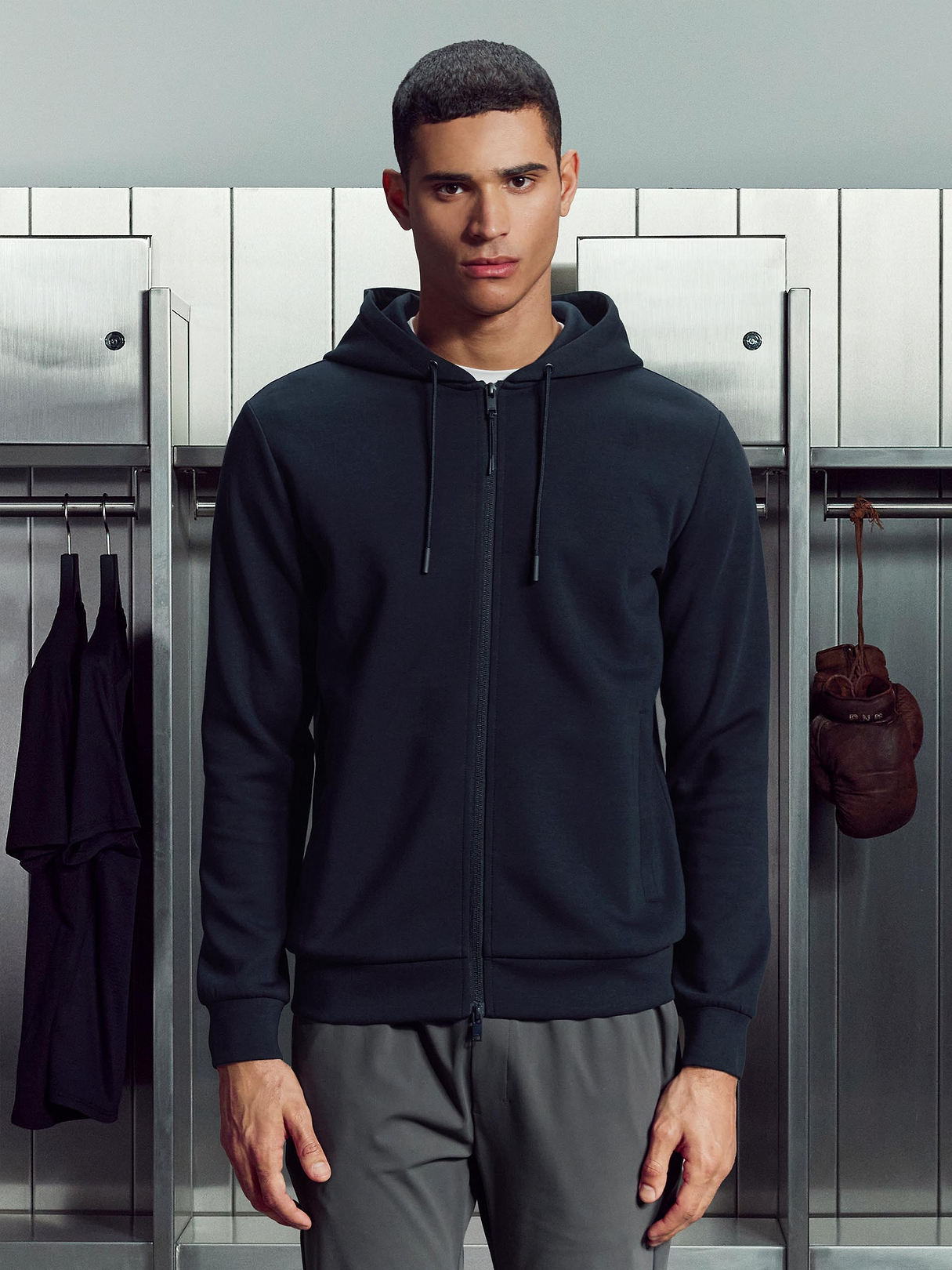 Interlock Jersey Technical Zip Hoodie in Navy | ARNE UK