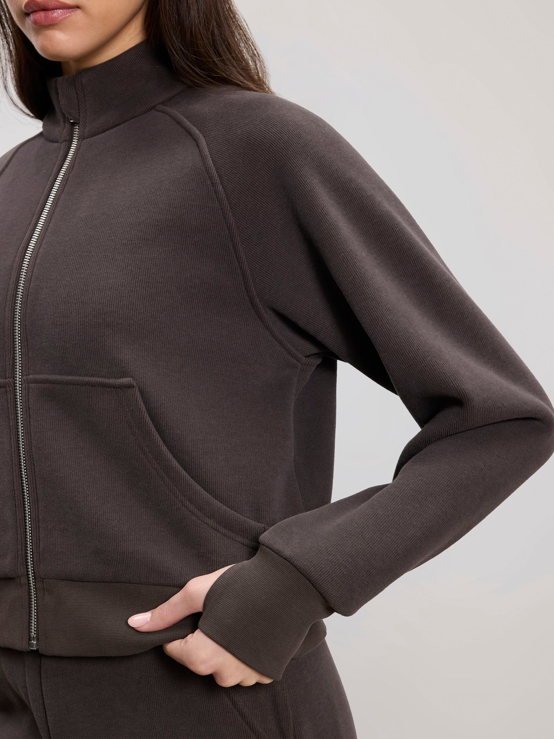 Womens Cosy Fleece Funnel Neck Jacket in Brown