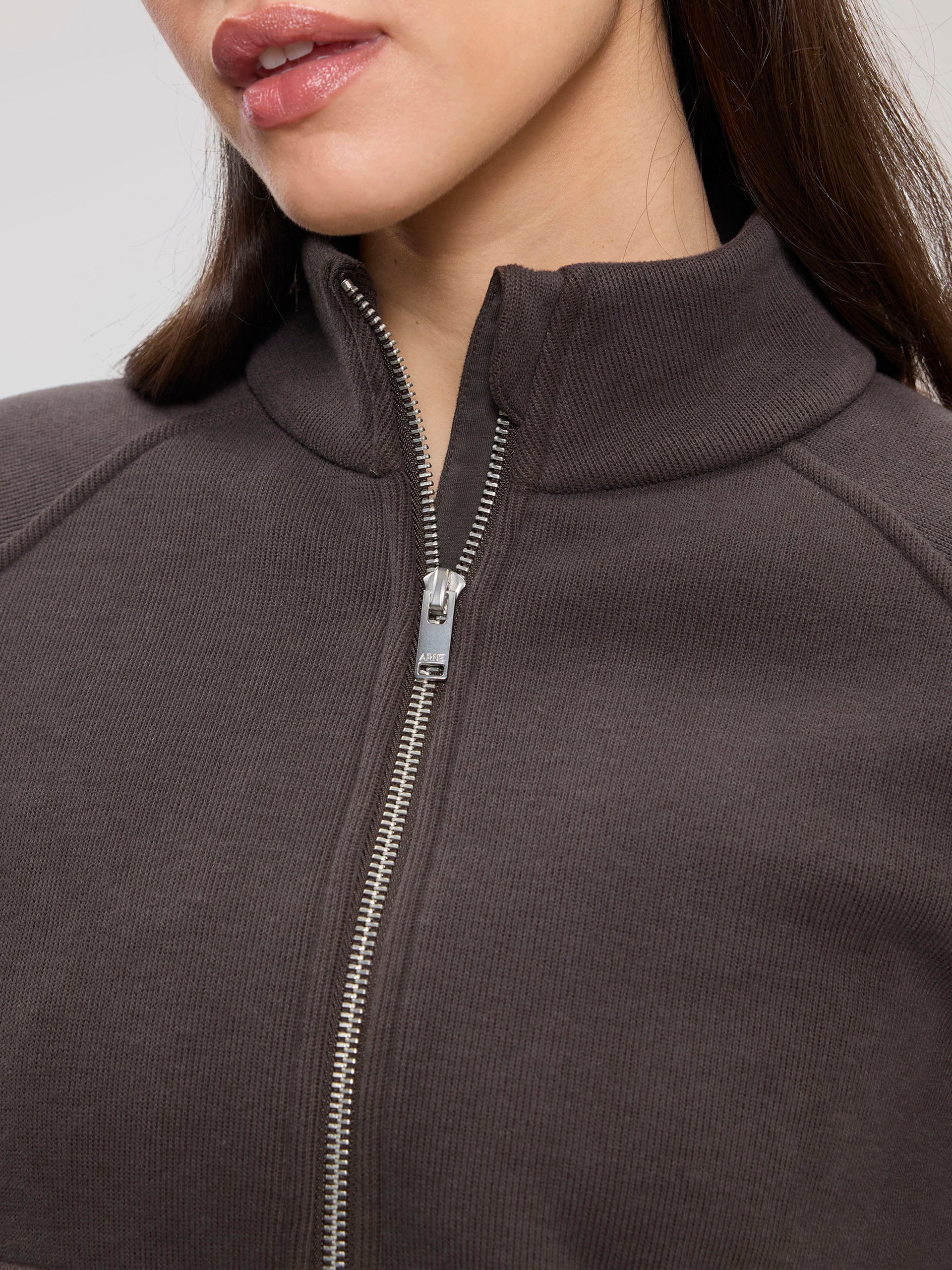 Womens Cosy Fleece Funnel Neck Jacket in Brown