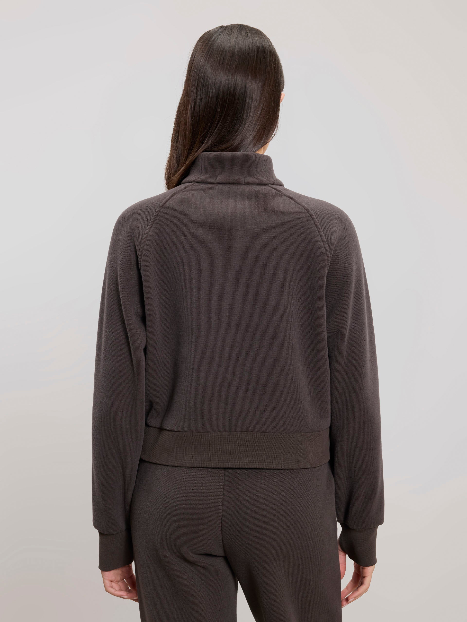 Womens Cosy Fleece Funnel Neck Jacket in Brown