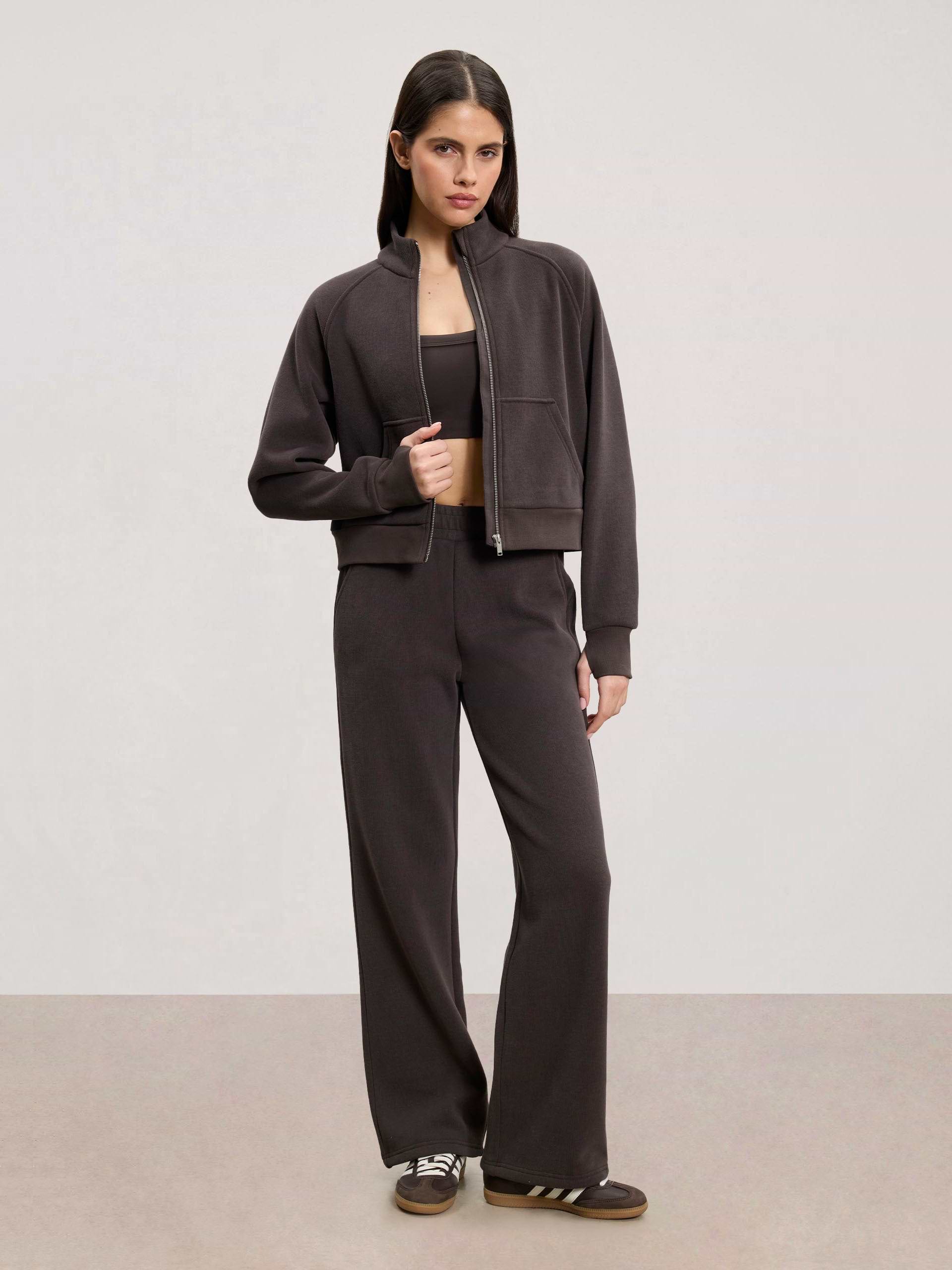 Womens Cosy Fleece Funnel Neck Jacket in Brown