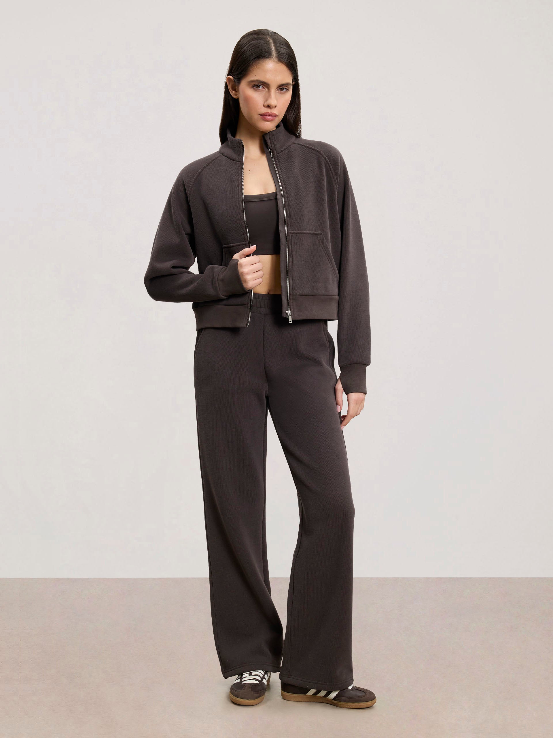 Womens Cosy Fleece Funnel Neck Jacket in Brown